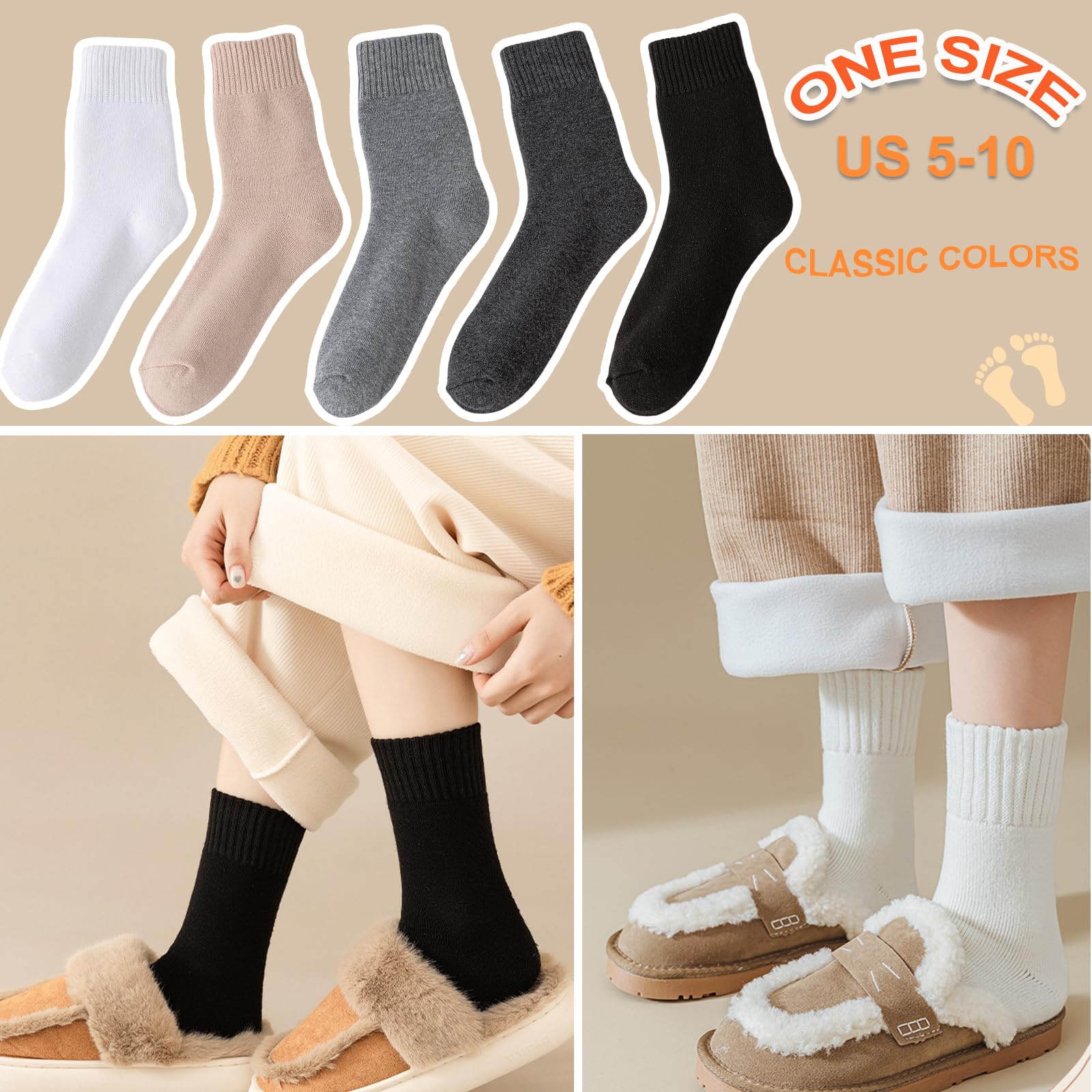 Josnown Wool Socks for Women, 5 Pairs Warm Winter Thermal Thick Socks Cozy Hiking Boot Socks