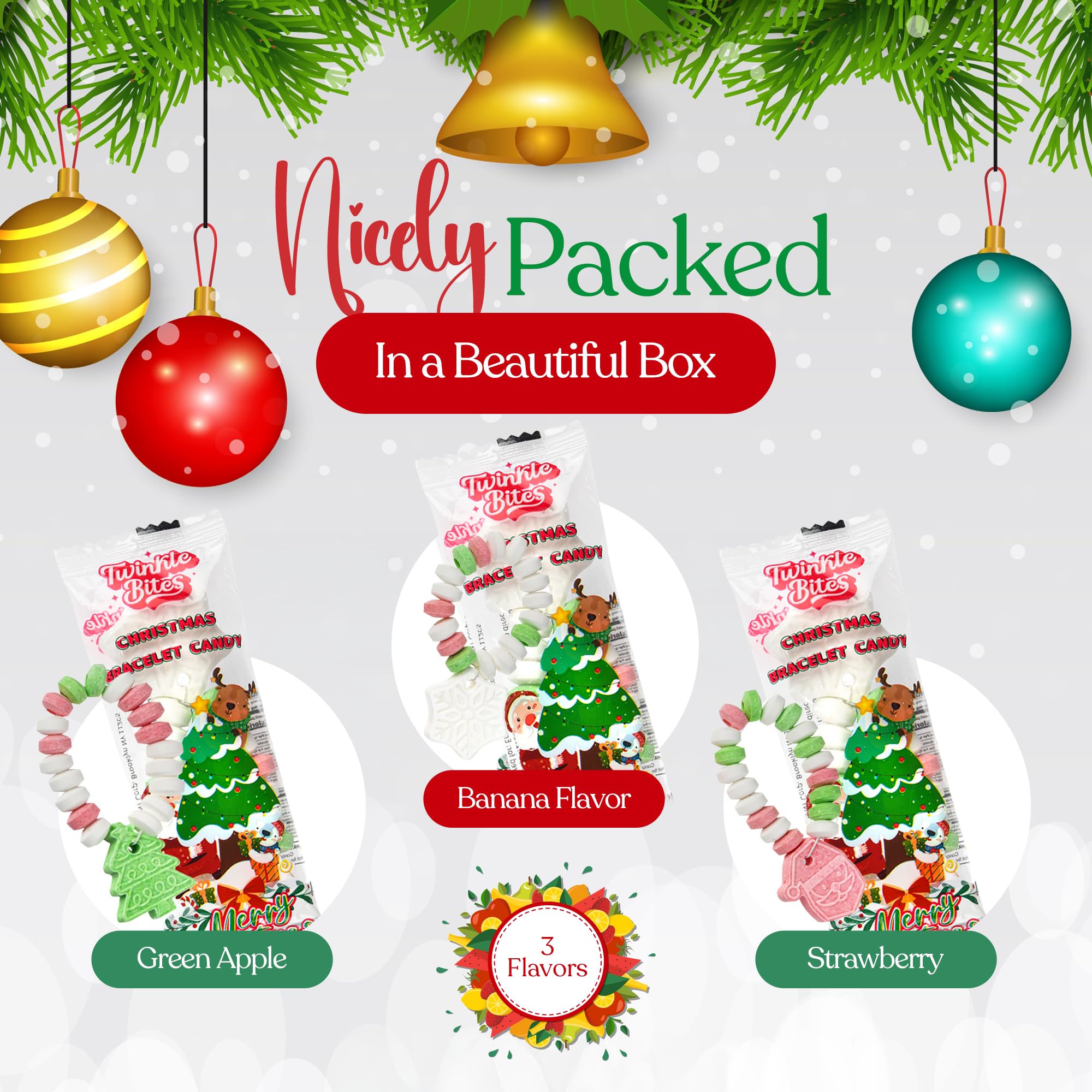 30 Pack Candy Bracelets - Individually Wrapped Christmas Holiday Themed Designs & Delicious Flavor -Bulk Christmas Candy Use For Stocking Stuffers, Party Favor, Classroom & Office Treats, Candy Jar Fillers