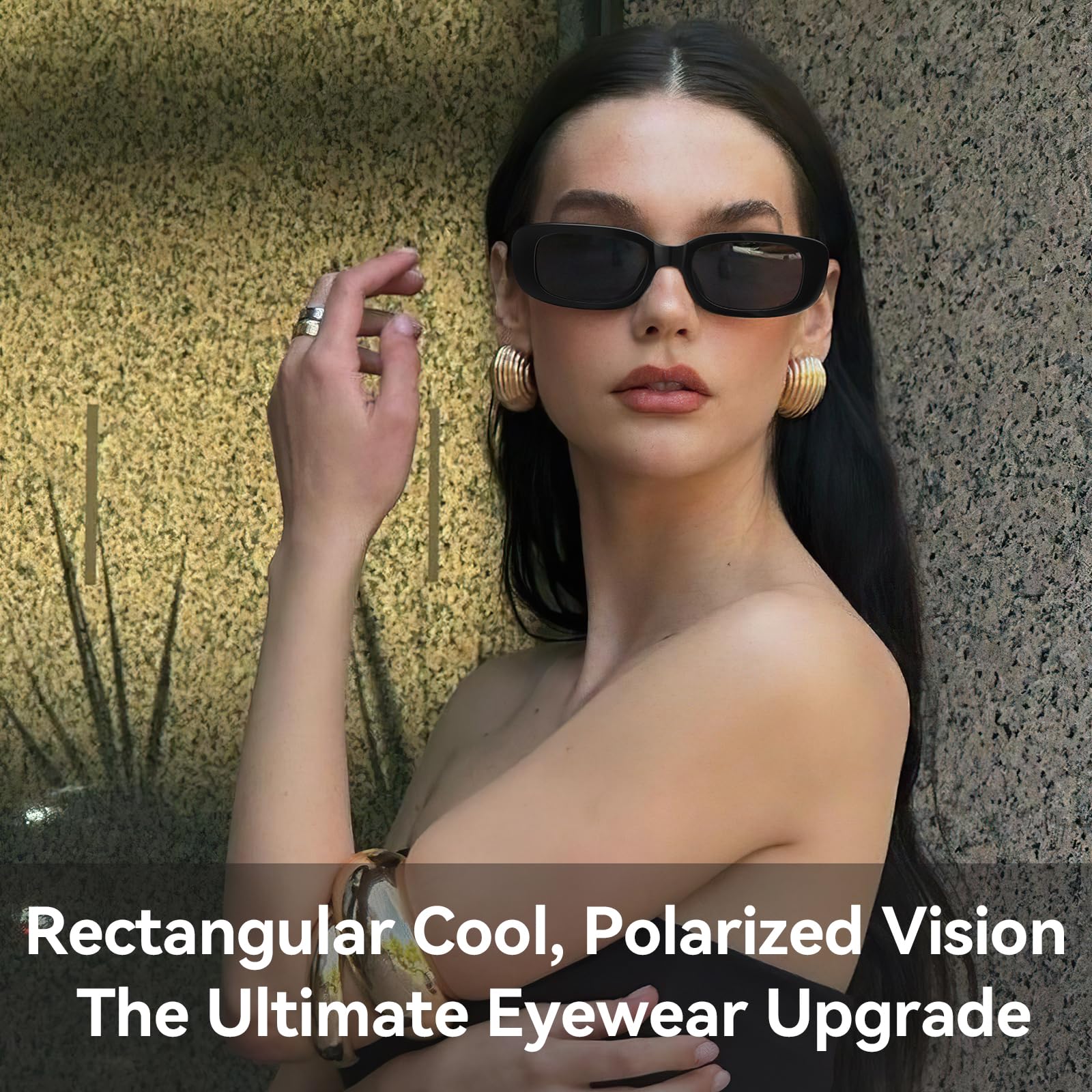 Dollger Rectangle Sunglasses for Women Trendy 90s Retro Sunglasses Y2K Square Frame Black sunglasses
