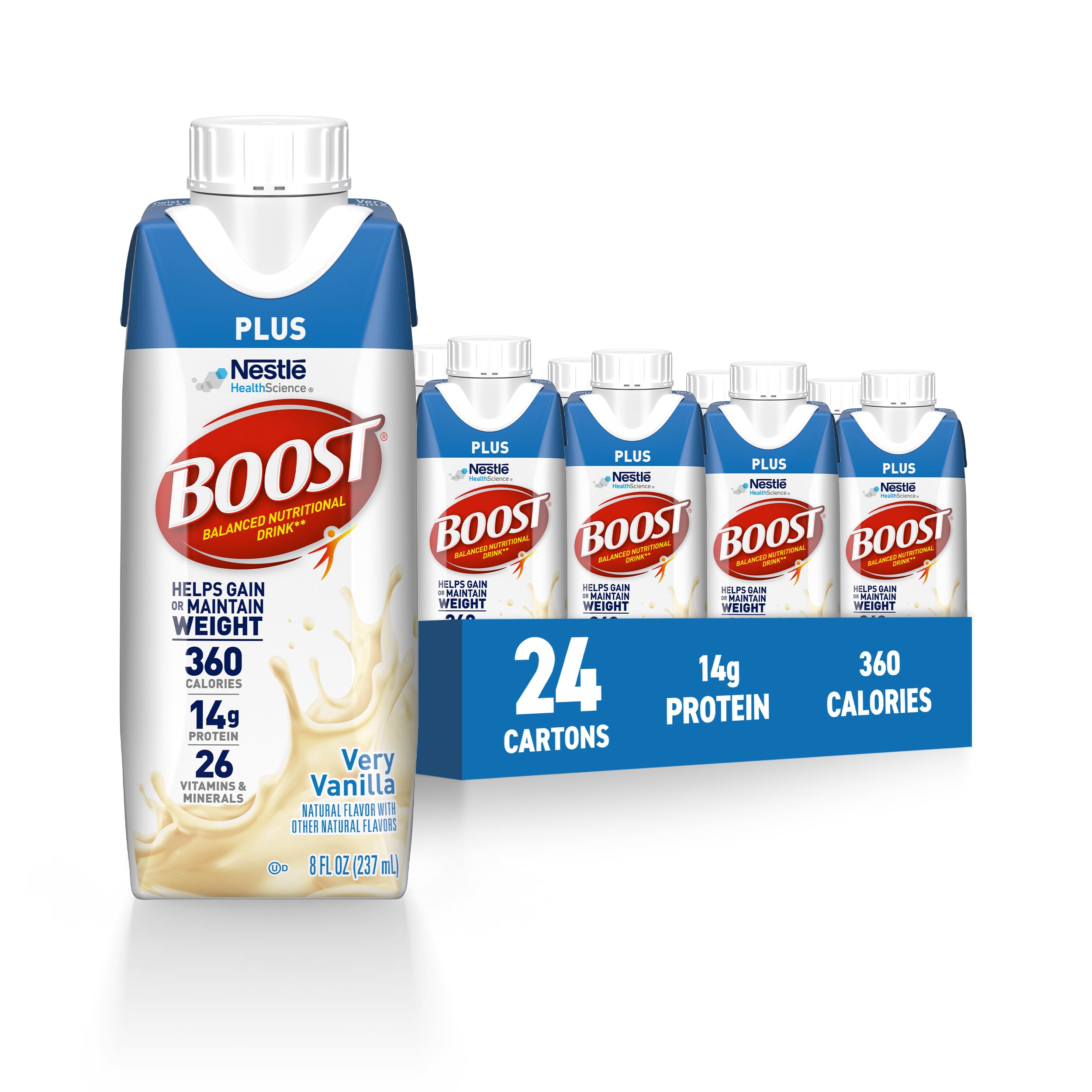 BOOST Plus Ready to Drink Balanced Nutritional Drink, Very Vanilla, 8 Fl Oz(Pack of 24)