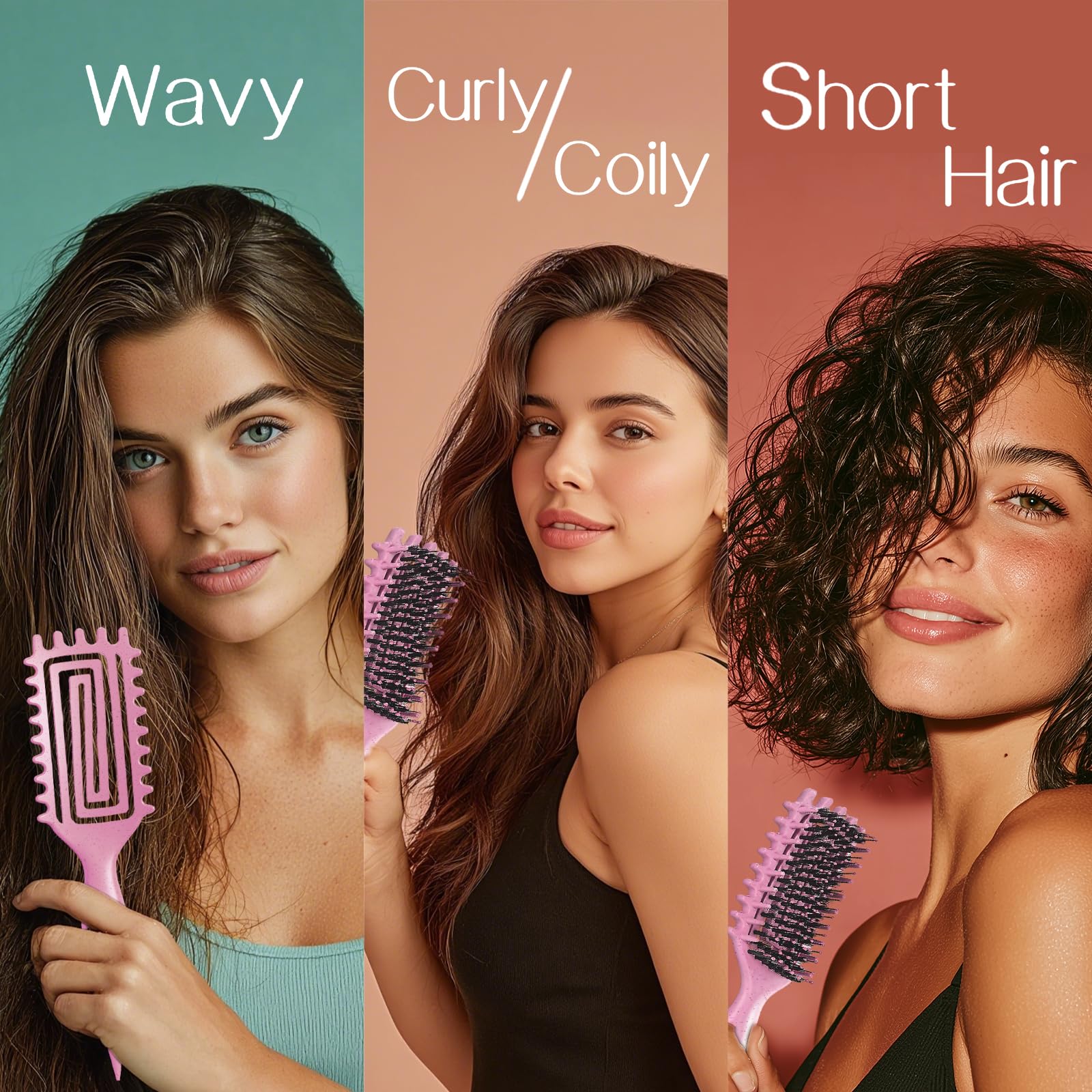 Curly Hair Brush,Curl Defining Brush for Effortlessly Defined Curls & Waves,Vented Hair Brush for Wet & Dry Hair,Women and Men,Reduces Frizz (Pink)