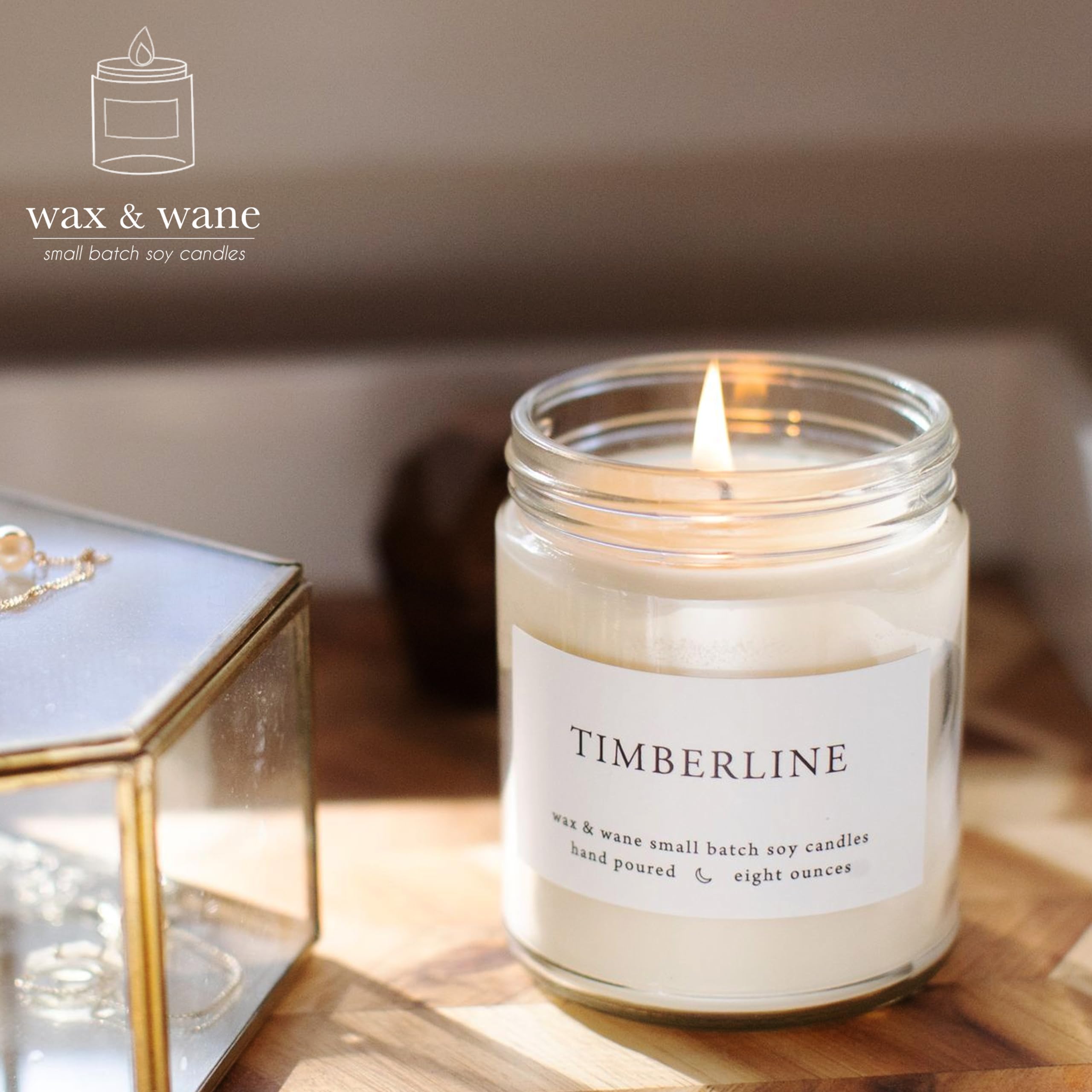 Wax & Wane Timberline Pine Modern 8oz Handmade Candle For Men and Women - Long Burning 40+ Hours Candles For Home, Bedroom, and Bathroom - 100% Natural Soy Candles Made in the USA