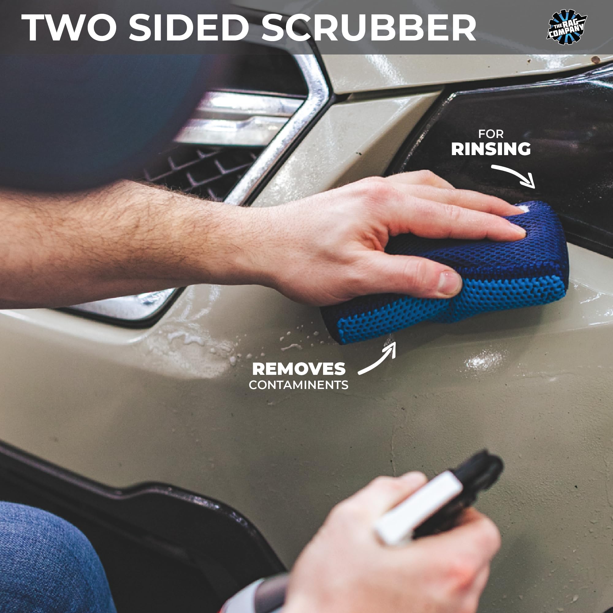 The Rag Company - Ultra Clay Scrubber - Fast and Effective Removal of Paint Contaminants, Light Overspray, and More; Dual Sided Design for Scrubbing and Clay Work; Deep Clean Glass (2-Pack)