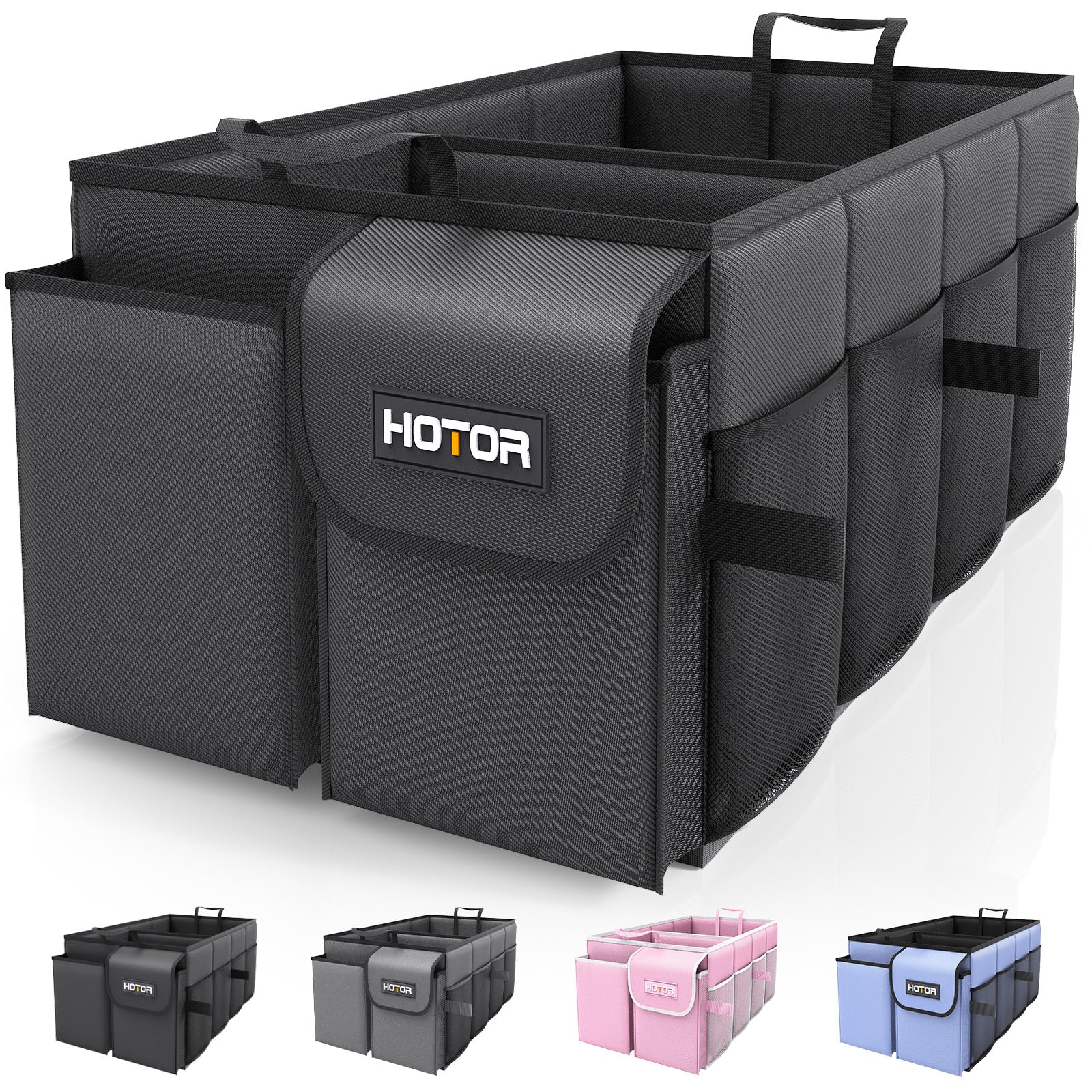 HOTOR Trunk Organizer for Car - Car Organizer, Foldable Trunk organizer for SUVs & Sedans, Sturdy Car Organization for Car Accessories, Tools, Sundries, Black, 2 Compartments, 21.3"×12.6"×10.6"