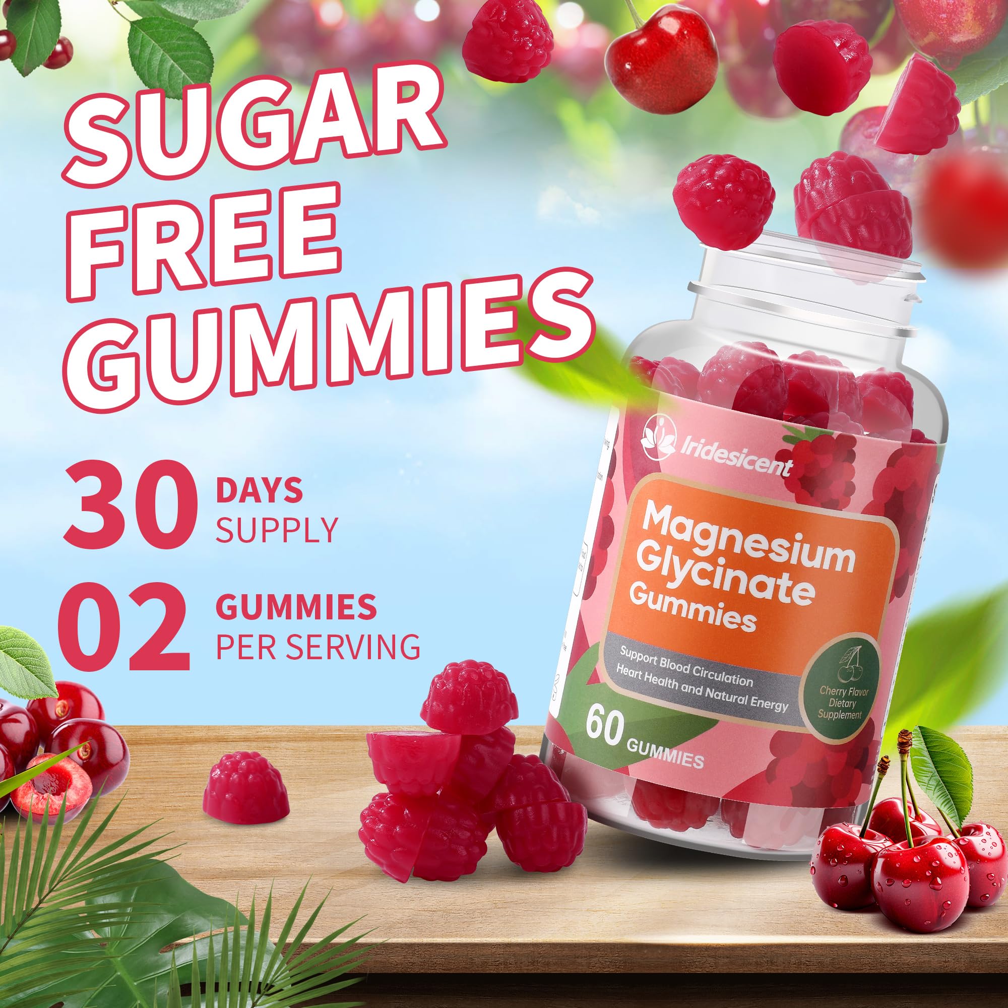 Magnesium Glycinate Gummies 400mg, Sugar Free Magnesium Supplement w/Magnesium L-Threonate 200mg, Ashwagandha, Zinc, Vegan Magnesium Glycinate Supplement for Adults - 120 Cherry Gummies