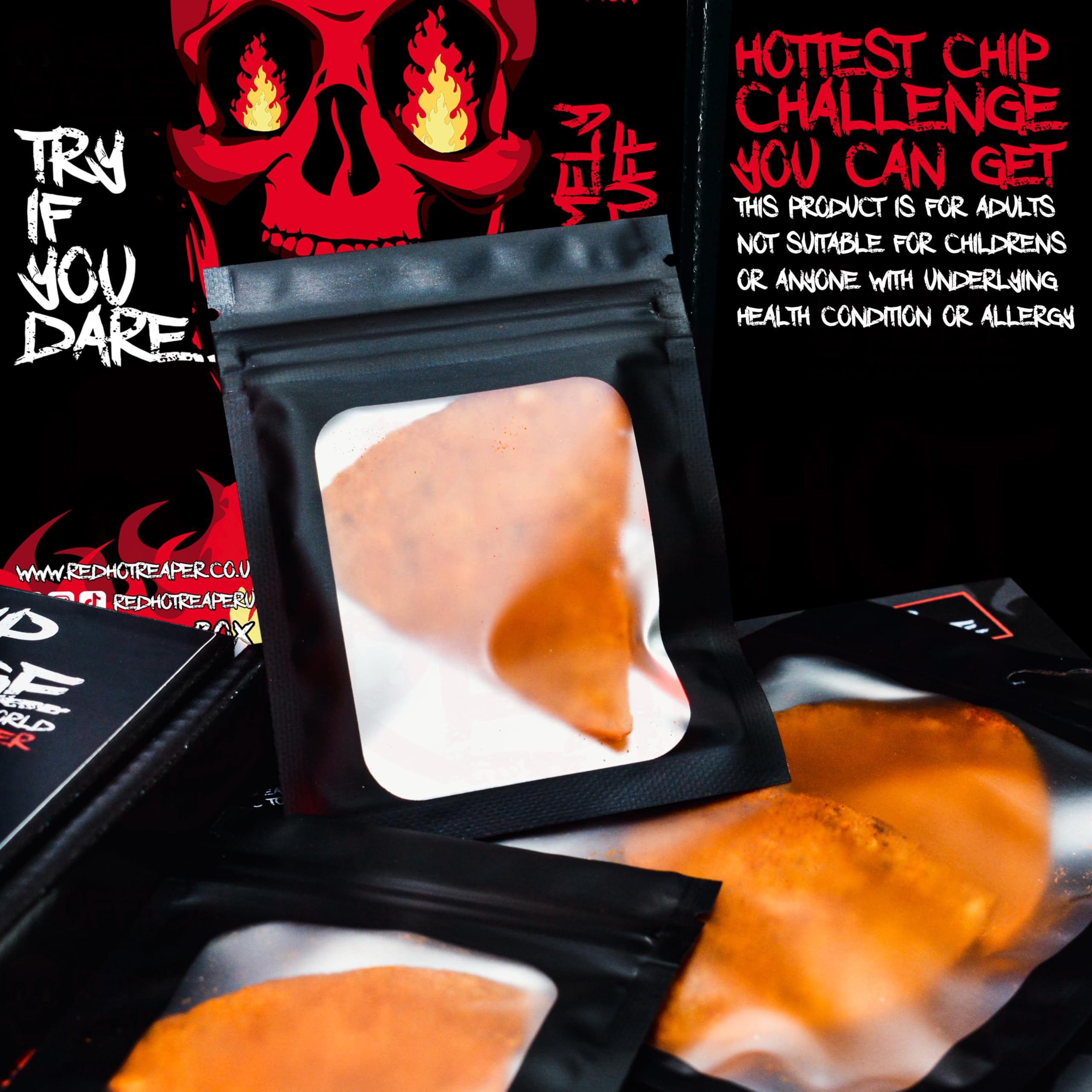 Red Hot Reaper – 1x Chip Challenge Hottest Chip – Carolina Reaper Spicy Challenge - Stupidly Spicy Hot Chip