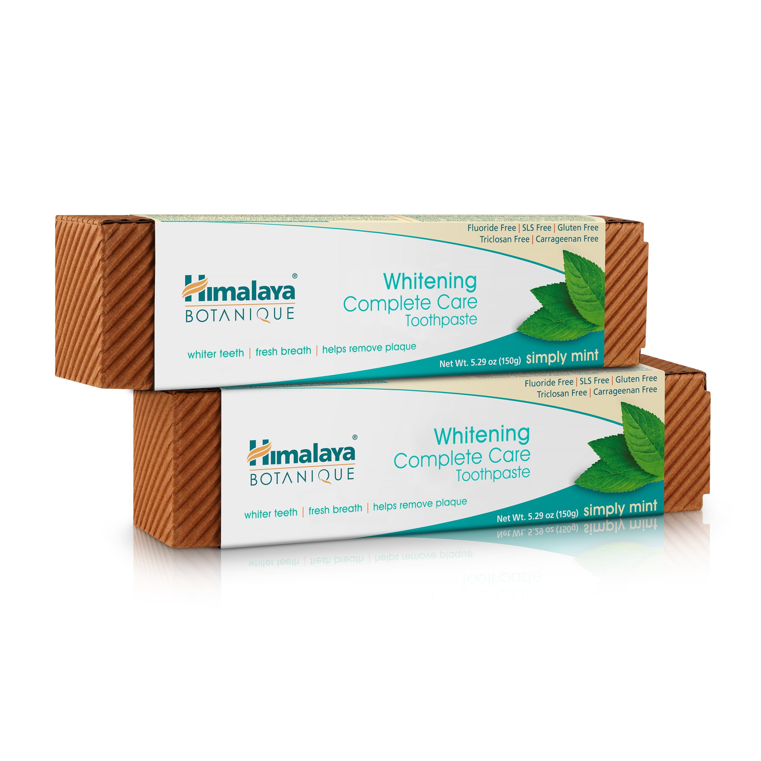 Himalaya Botanique Whitening Complete Care Toothpaste, Teeth Whitening, Fights Plaque, Fluoride Free, No Artificial Flavors, SLS Free, Cruelty Free, Foaming, Simply Mint Flavor, 5.29 Oz, 2 Pack