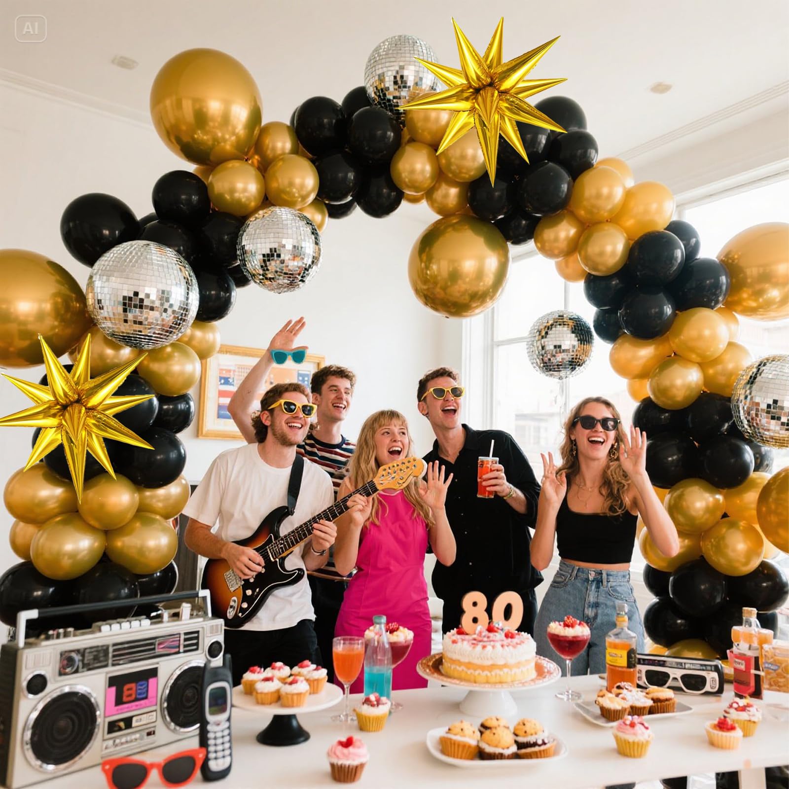 KARLURE Black and Gold Balloons Garland Arch Kit, Black Gold Confetti Balloons for Birthday Party Retirement Bachelorette Wedding Halloween Christmas New Year's Eve Anniversary Decorations