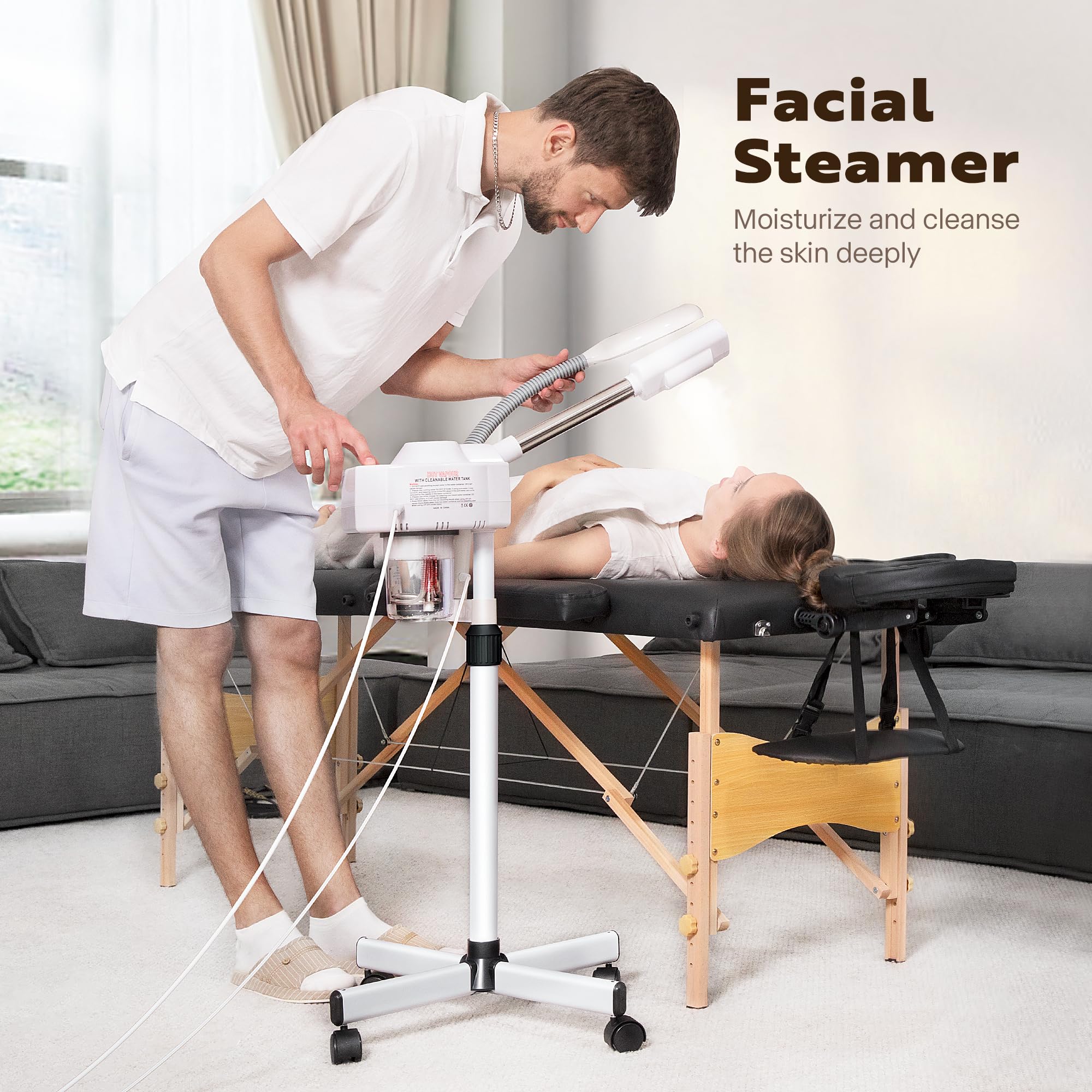 VIVOHOME Professional Facial Steamer for Esthetician with 5X Magnifying Lamp and Humidifier, 2 in 1 Ionic Face Steamer for Skin Spa for Home and Salon, Portable with Rolling Wheels