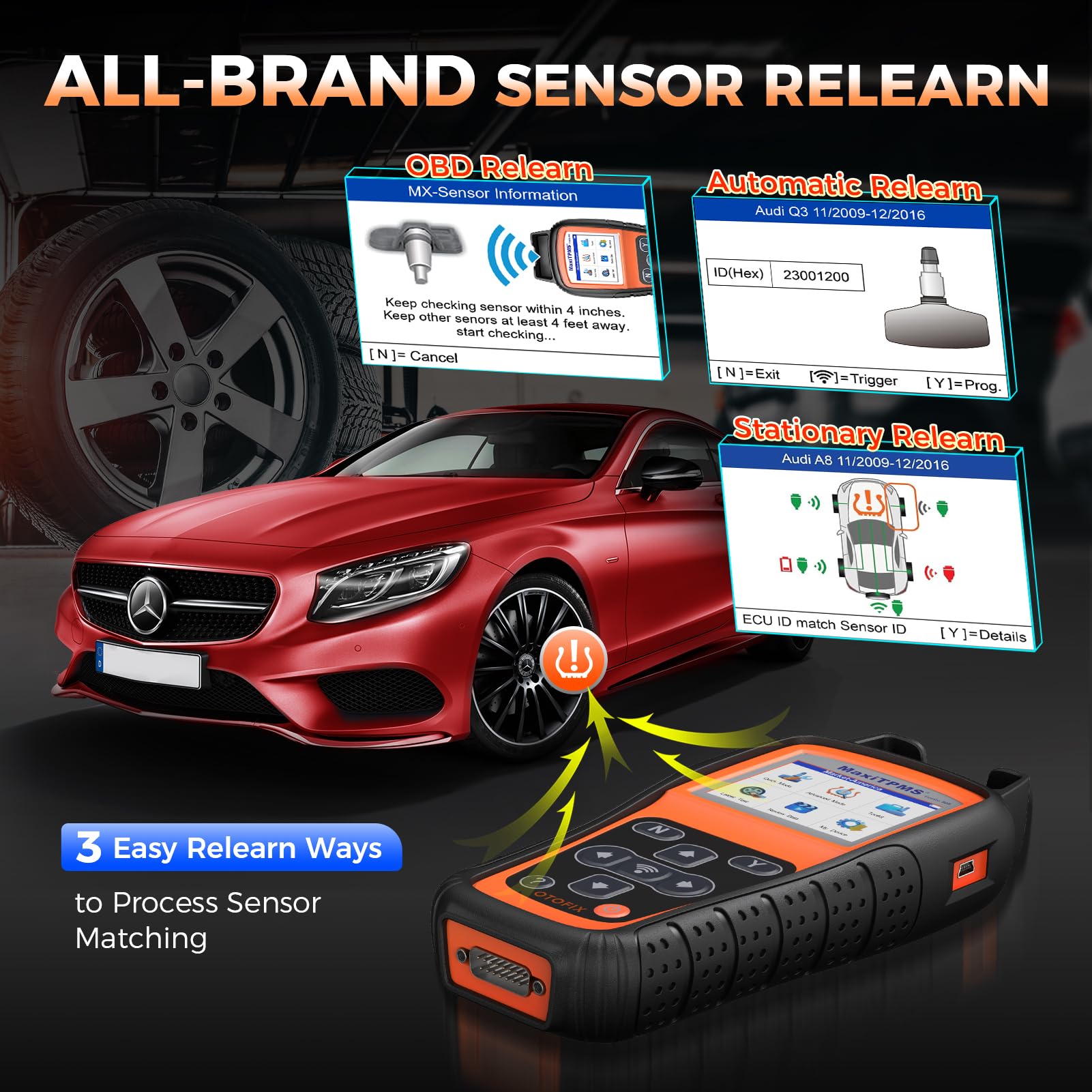 OTOFIX TireGO808 TPMS Relearn Tool,2024 Newest WiFi TPMS Programming Tool, Relearn Activate Diagnostic All TPMS Sensors,Program MX-Sensor(315/433MHz),Lifetime Update