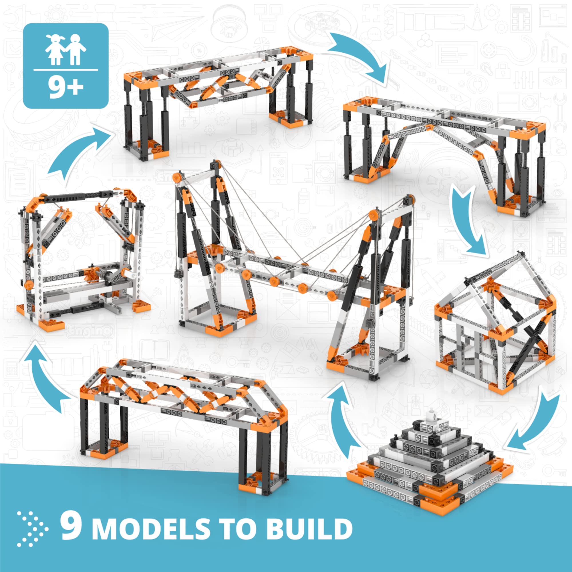 Engino- STEM Toys, Buildings & Bridges, Construction Toys for Kids 9+, Educational Toys, Gifts for Boys & Girls (9 Model Options), STEM Kit for Learning