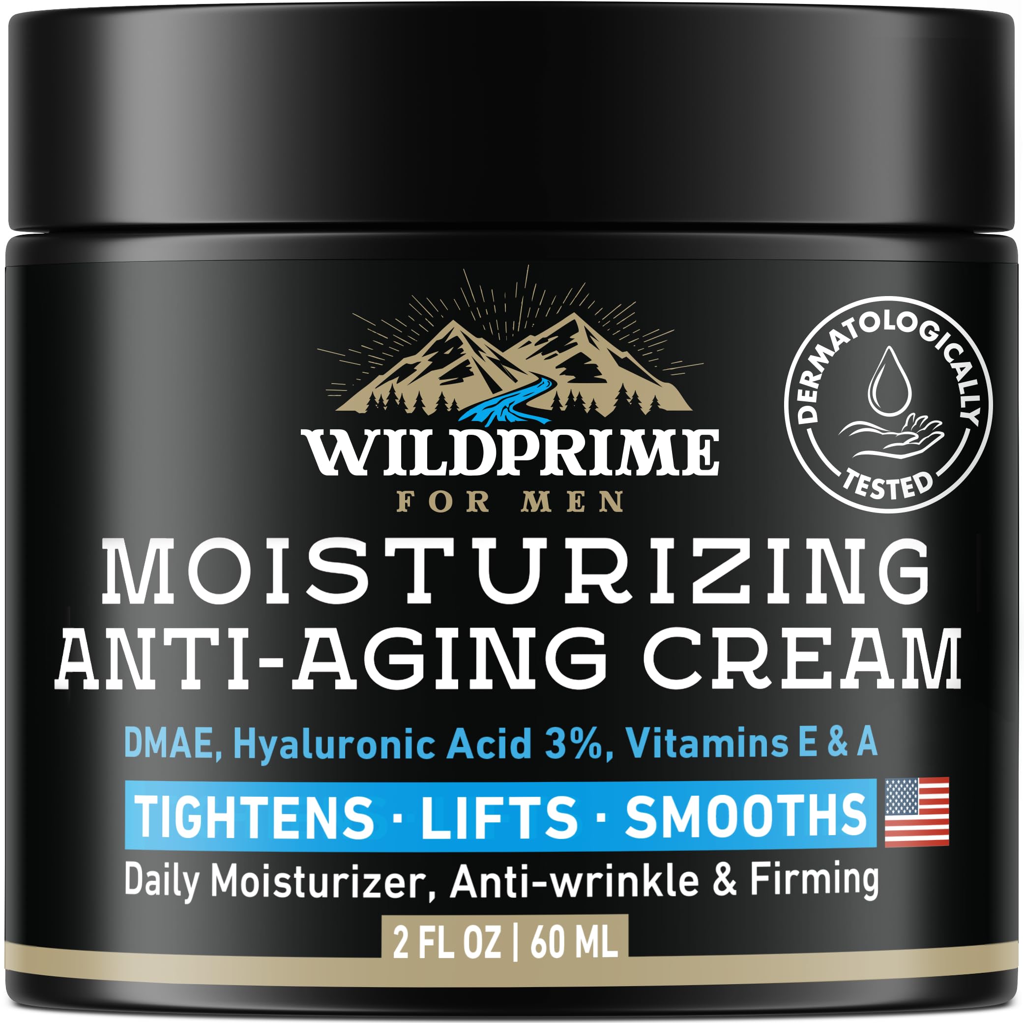 Men's Face Moisturizer Cream - Anti Aging & Wrinkle - Made in USA - Collagen, Hyaluronic Acid, Vitamins E & A, Avocado Oil - After Shave Lotion - Age Facial Skin Care, Day & Night Moisturizing, 2 oz