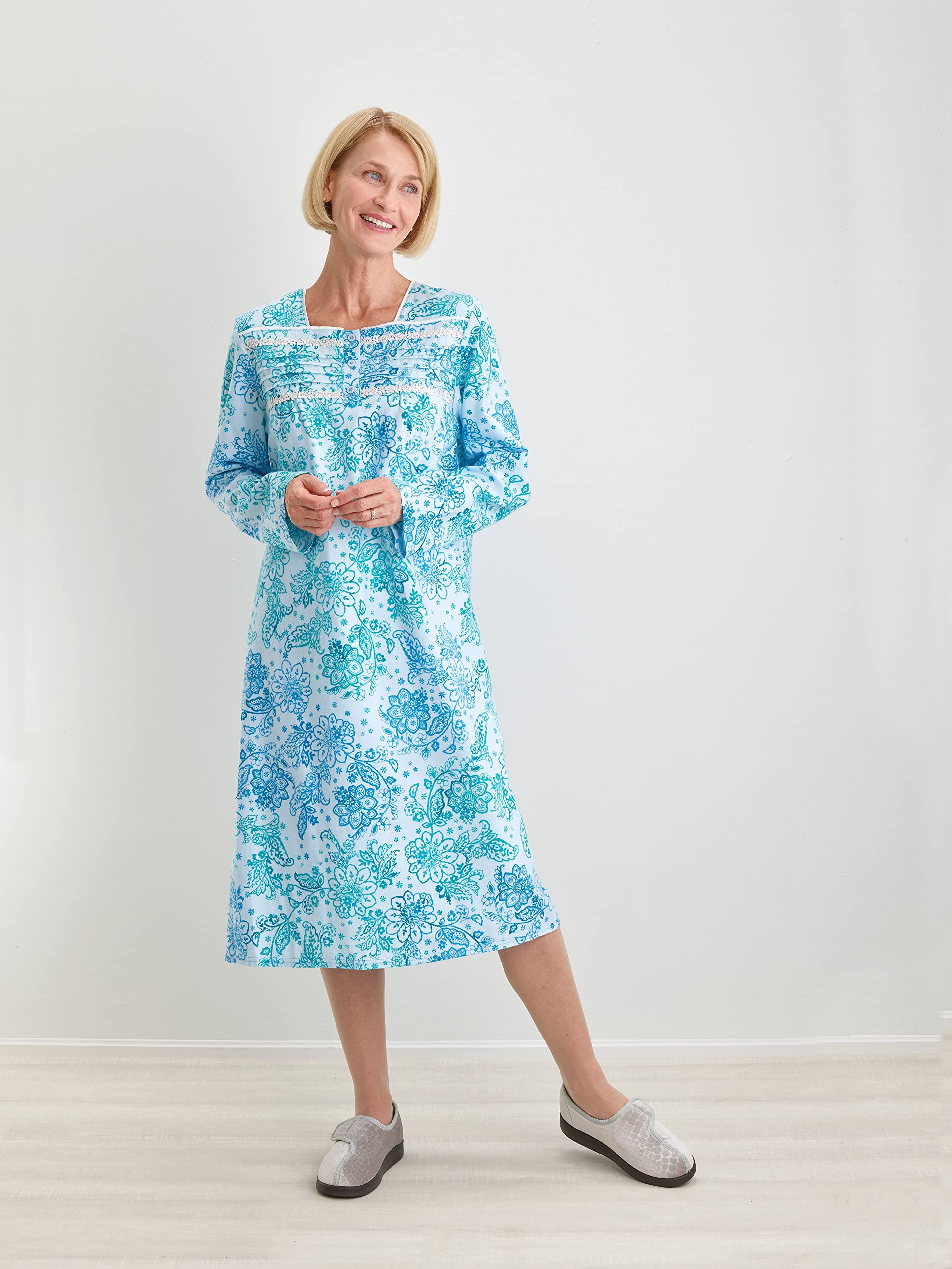Silverts Hospital Gowns for Women Open Back, Night Gowns for Elderly Women, Adaptive Clothing for Seniors, Elderly Nightgowns, Dementia Clothing - Plaid Posies SMA