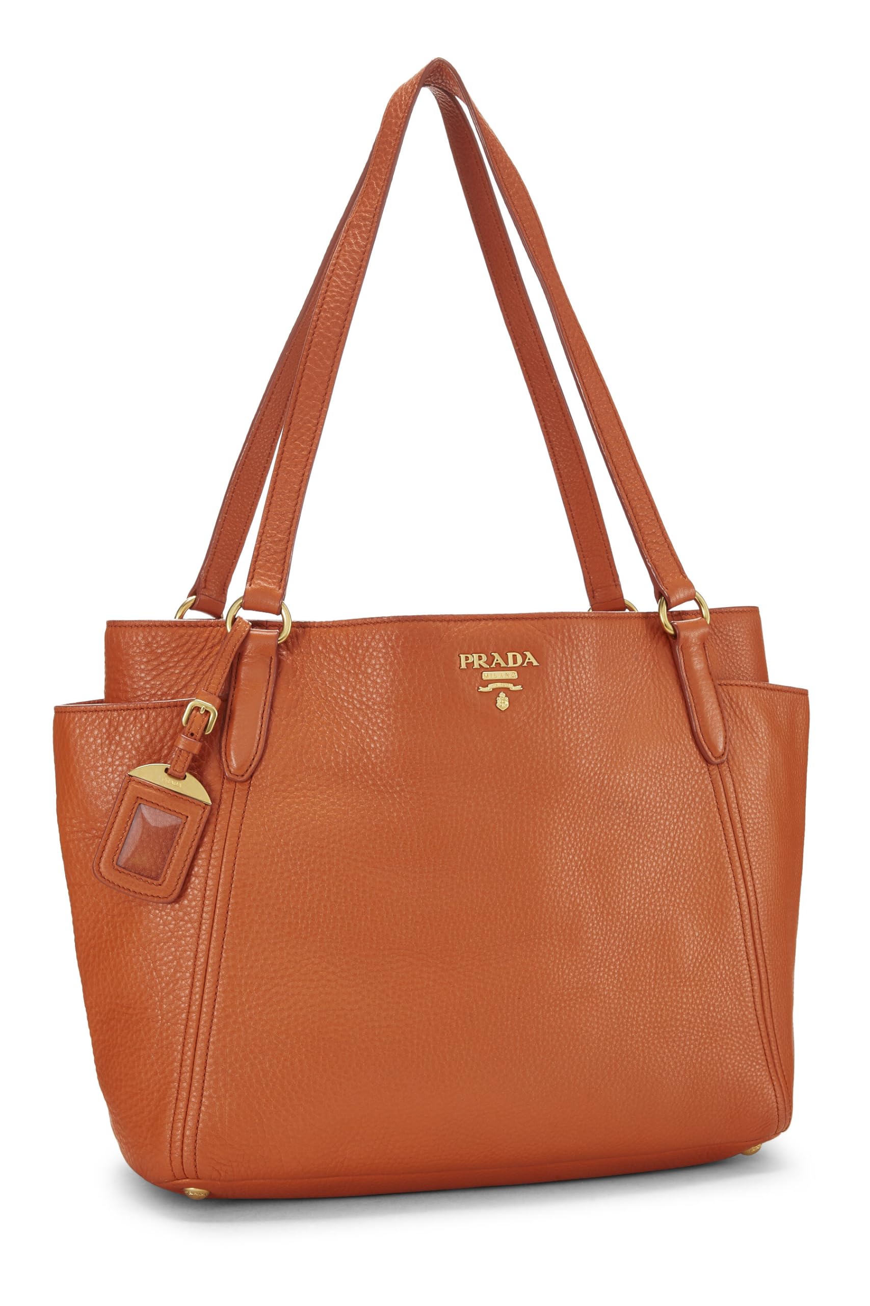 Prada, Pre-Loved Orange Vitello Daino Side Pocket Tote, Orange