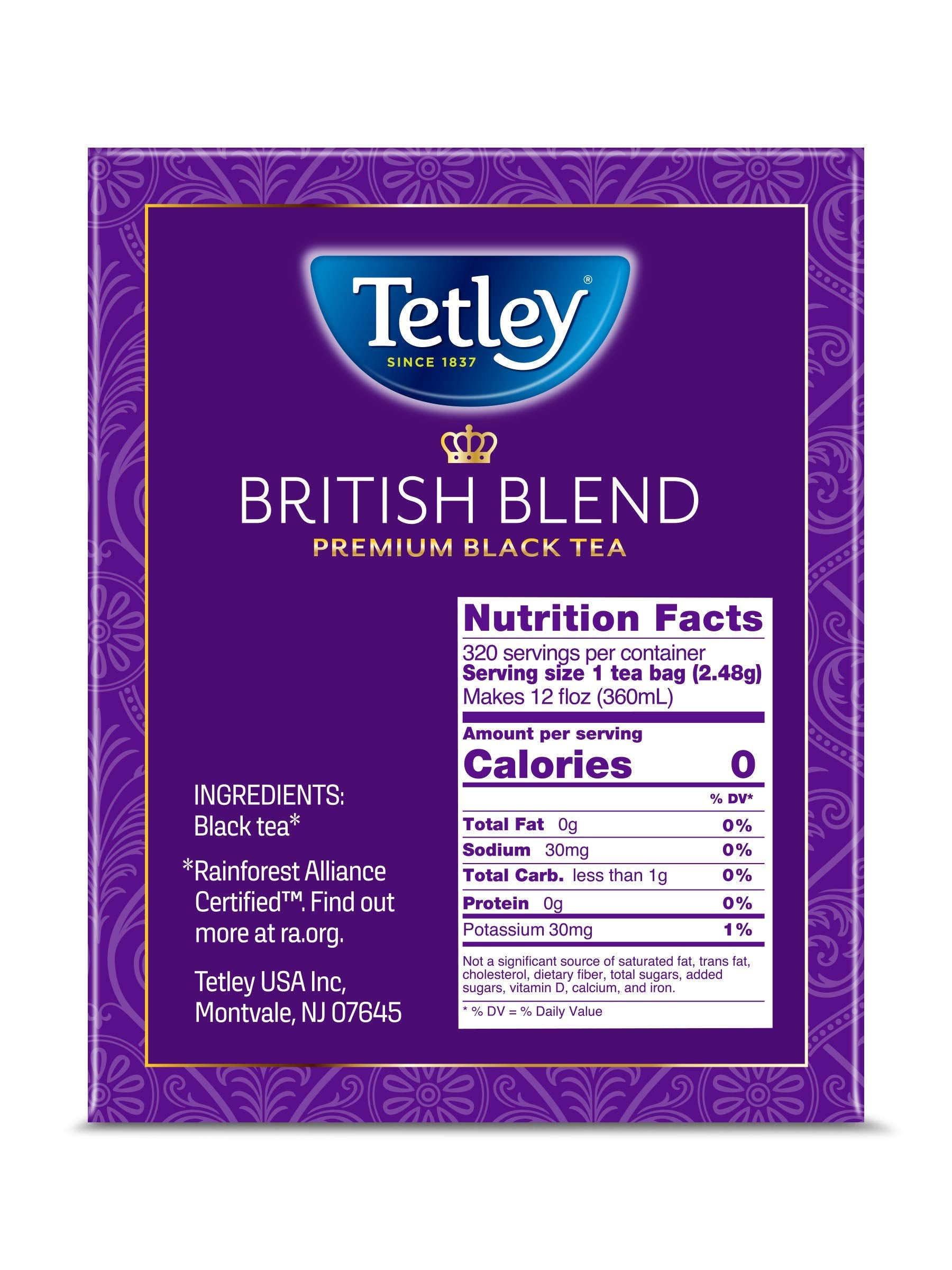 Tetley British Blend Premium Black Tea, 320 Tea Bags, Rainforest Alliance Certified