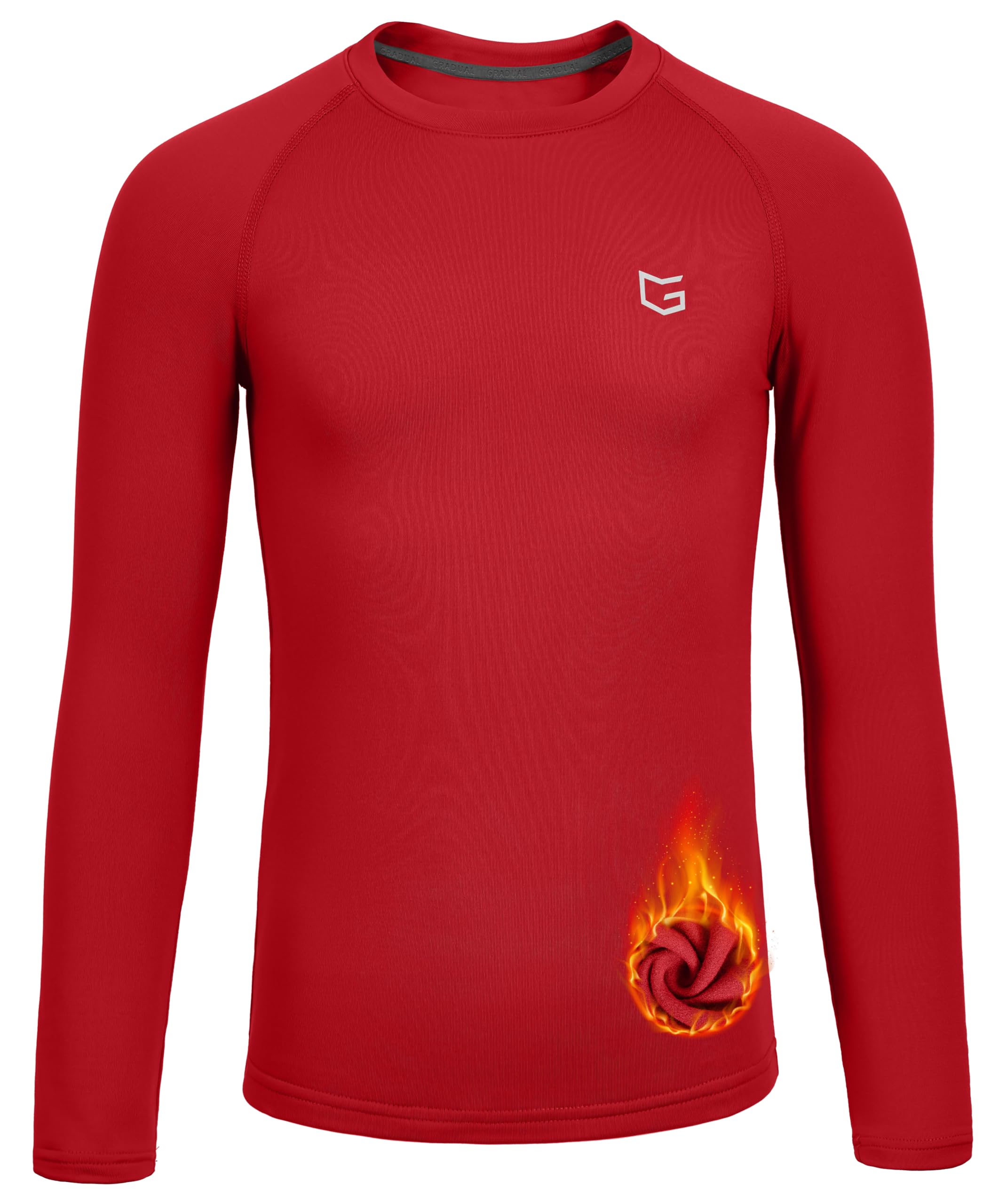 Youth Boys Compression Thermal Shirt Long Sleeve Fleece Undershirt for Boy Football Baseball Soccer Base Layer(Red,XL)