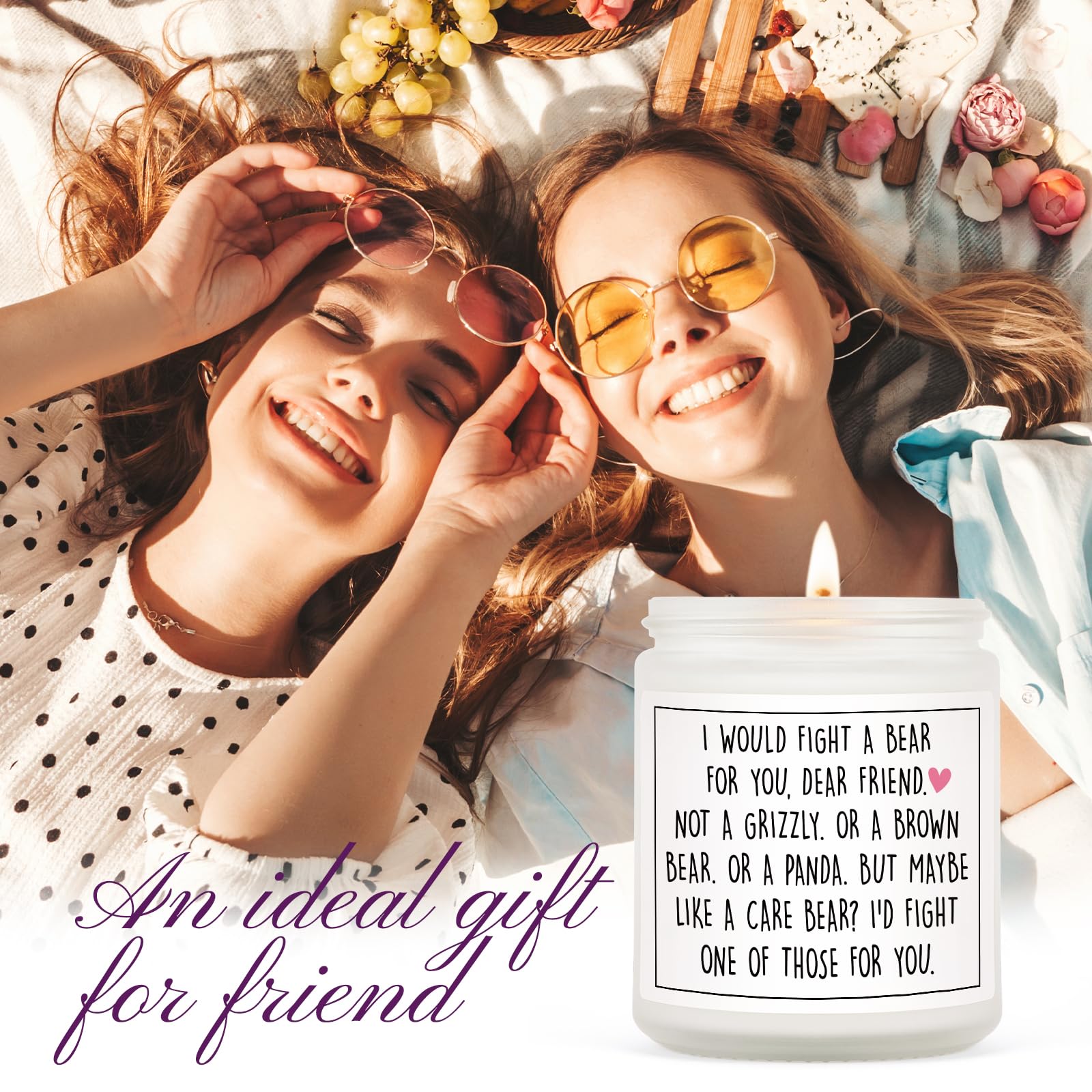 PETALSUN Friend Gifts for Women, Friend Birthday Gifts for Women Friendship - Handmade Lavender Natural Soy Wax Candle (7oz) - Gifts for Friends, Friendship Gifts for Women Friends