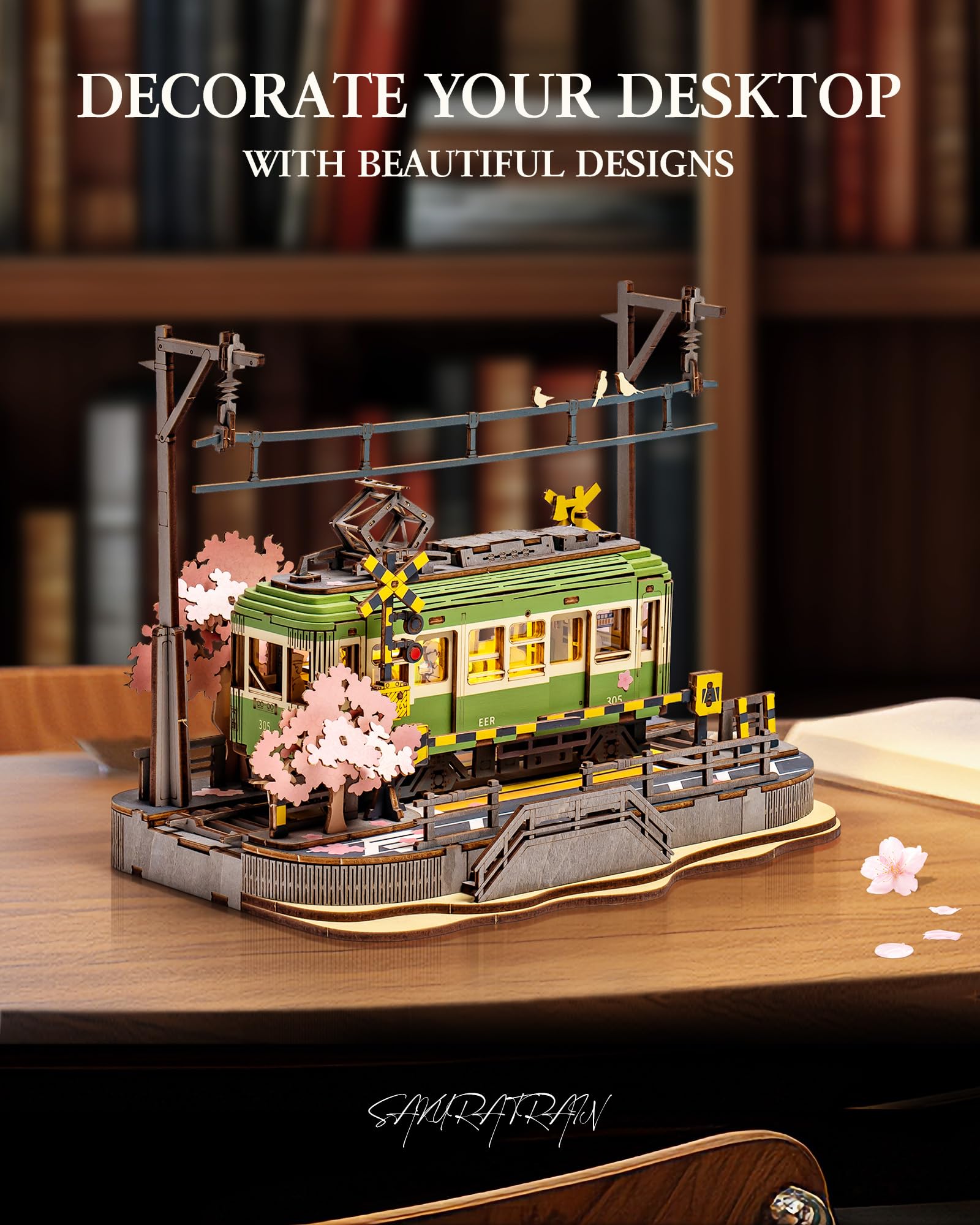 Wowood 3D Wooden Puzzles for Adults-Sakura Journey Tram, Model Car Kits Building Set for Adults, DIY Hobby Craft Kits Creative Gift STEM Toy for Girls Boys (223PCS)