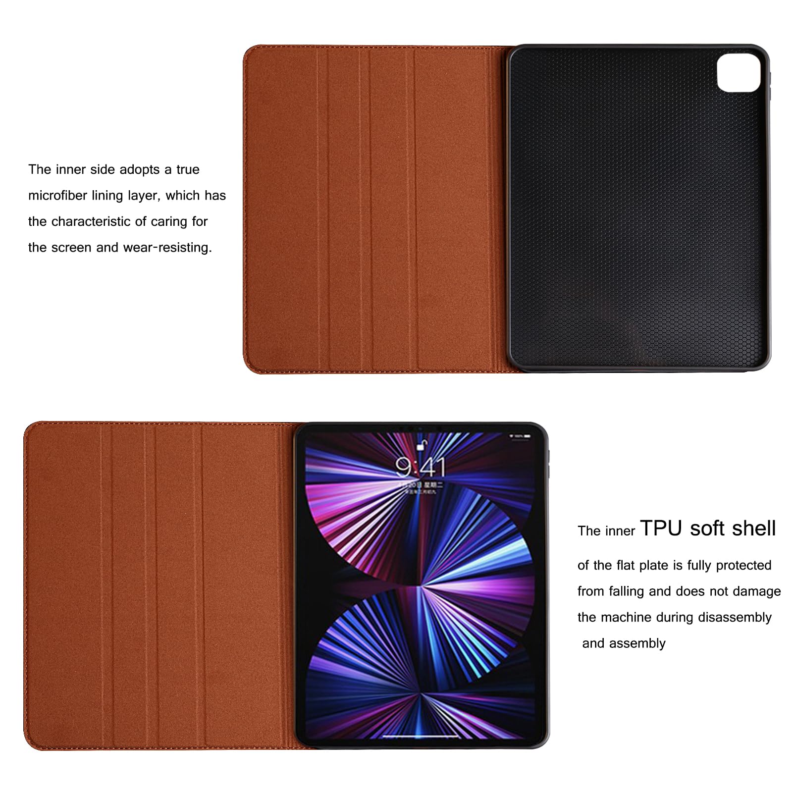 NANRUIL for Ipad 10th Generation Case 2022 and Ipad 10th Gen 10.9 inch Genuine Leather Cover Protective Shell,Auto Wake/Sleep.Brown