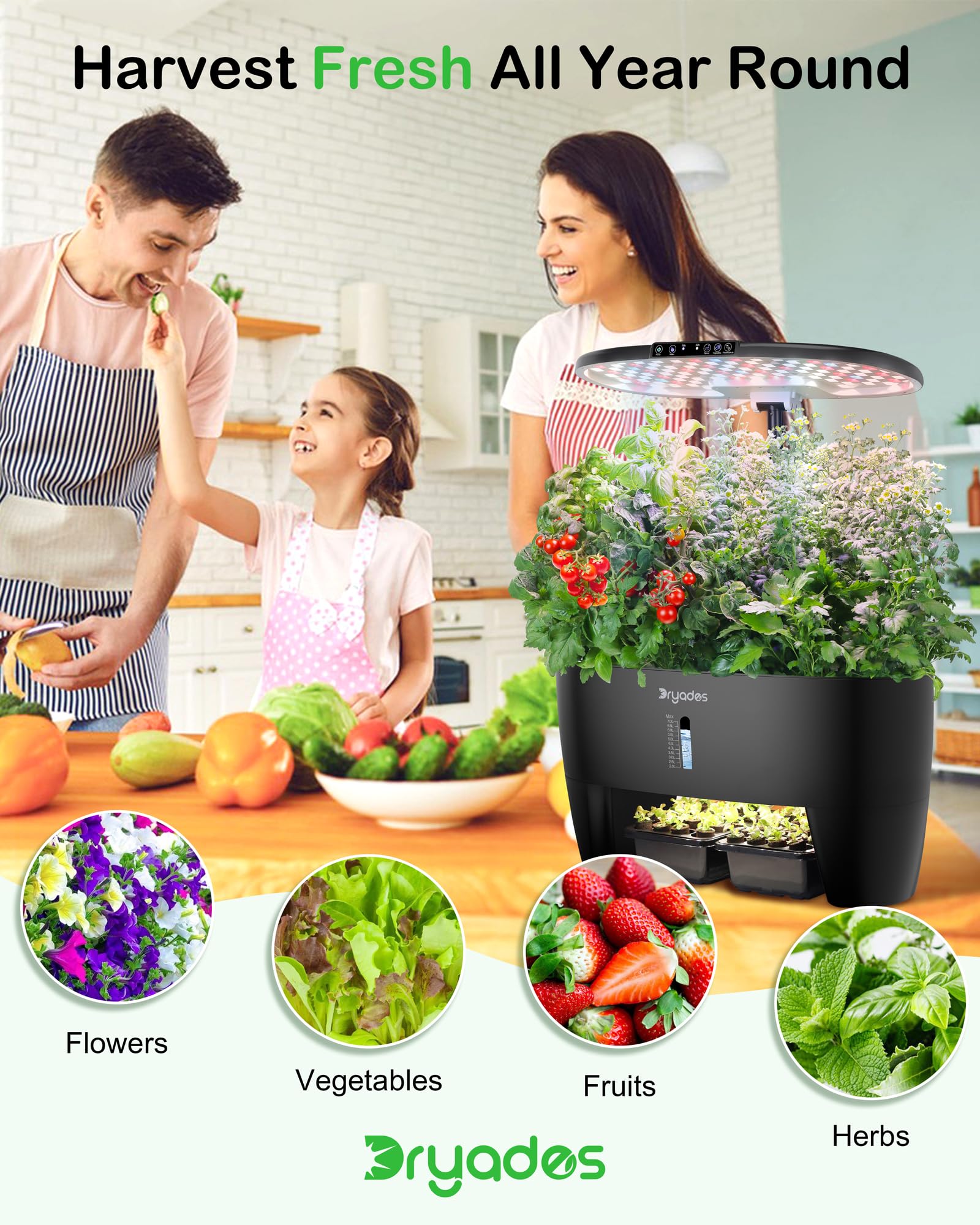 DRYADES Hydroponics Growing System Kit 16Pods, Herb Garden with Sprout Mode Can Seedling in Advance, Indoor Garden Planter for Home Office School with LED Grow Light, for Mom Women, Black