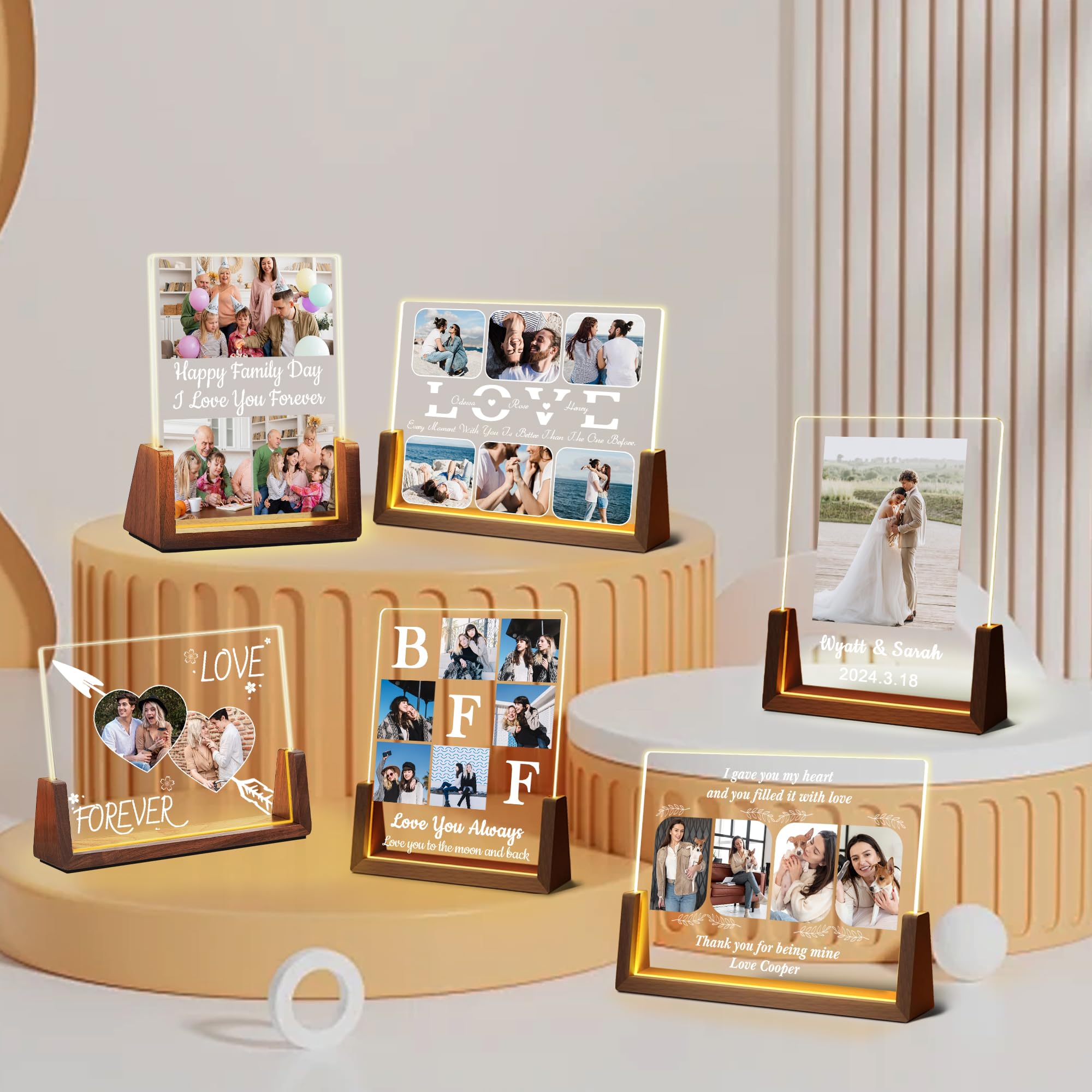 Personalized Best Friend Birthday Gifts, Friendship Gifts For Women, Custom Acrylic Plaque Night Light With Picture Frame, Customized Long Distance BFF Besties Soul Sister Christmas Gift