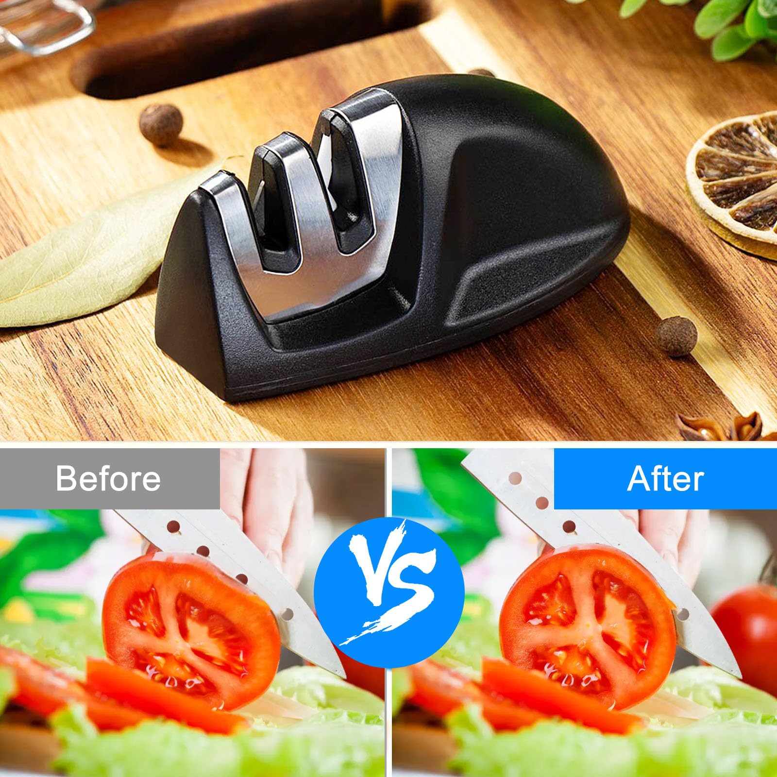 EZYUMM Knife Sharpener, 2-Stage Preset Kitchen Knife Sharpener, Coarse & Fine Slots Knife Sharpeners for Kitchen Knives (Black)