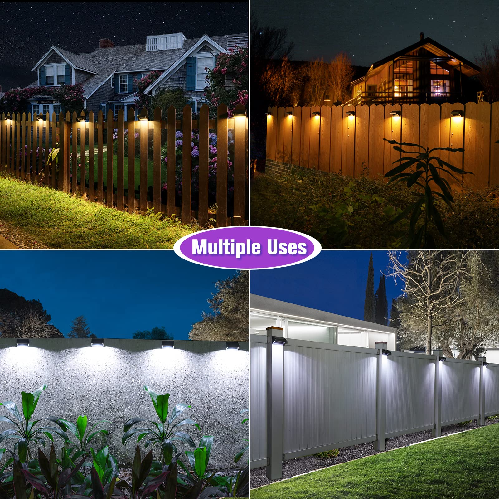 Aulanto Solar Fence Lights 12 Pack, 60 Lumen Warm White and Cool White, Fence Solar Lights Outdoor IP65 Waterproof, Outdoor Lighting Decor for Backyard,Garden,Fence,Wall,Deck Railing,Stairs.