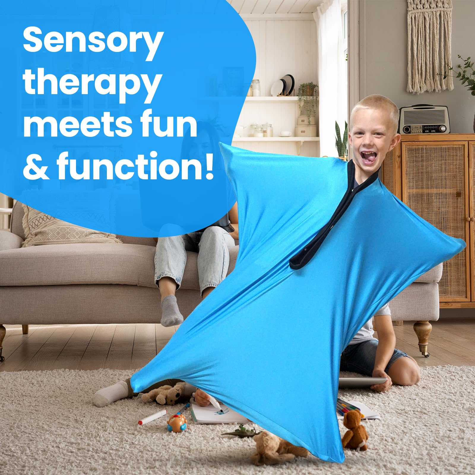 Sensory Body Sock XL for Kids Adults – Blue Compression Sack for Focus, Movement, Calm & Coordination – Stretchy Autism Suit – X-Large