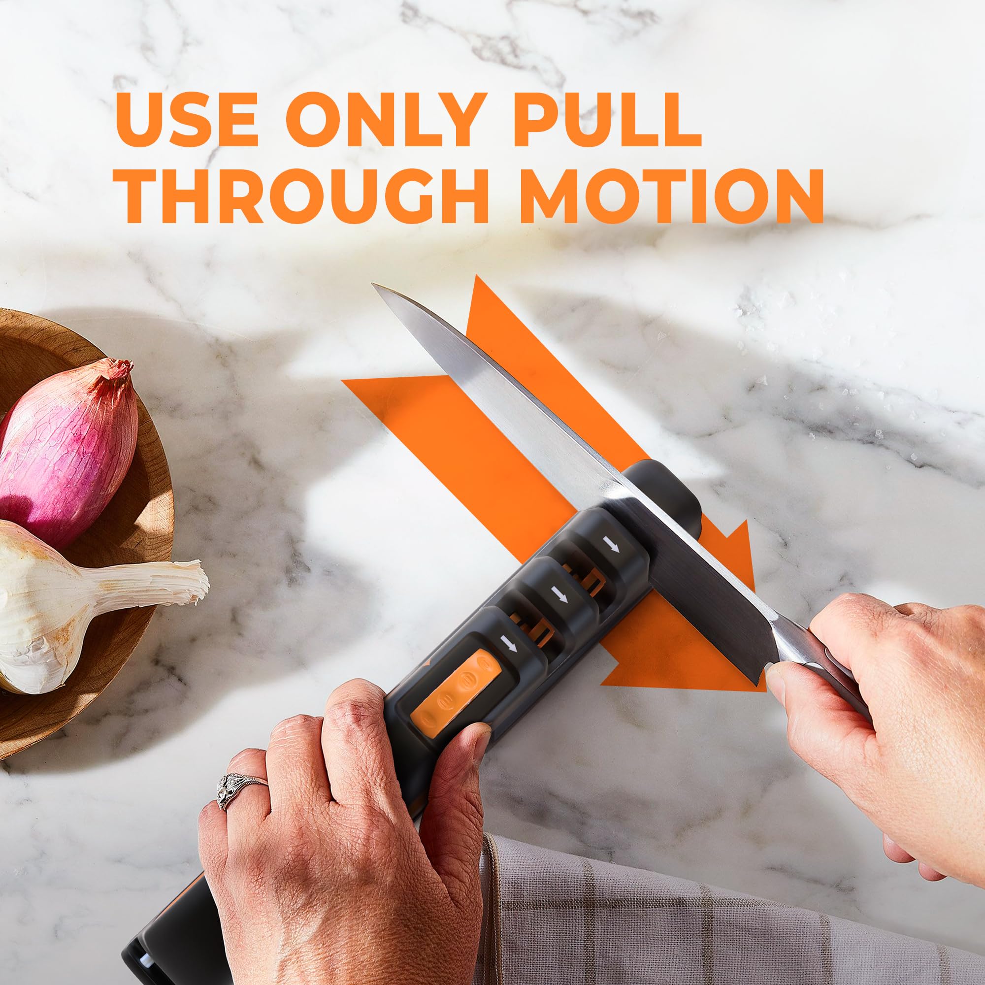 Orange Ninja Knife Sharpeners for Kitchen- 5 Adjustable Sharpening Angle- Premium Quality - Handheld Knives & Pocket Knife Sharpener by Sharp Pebble