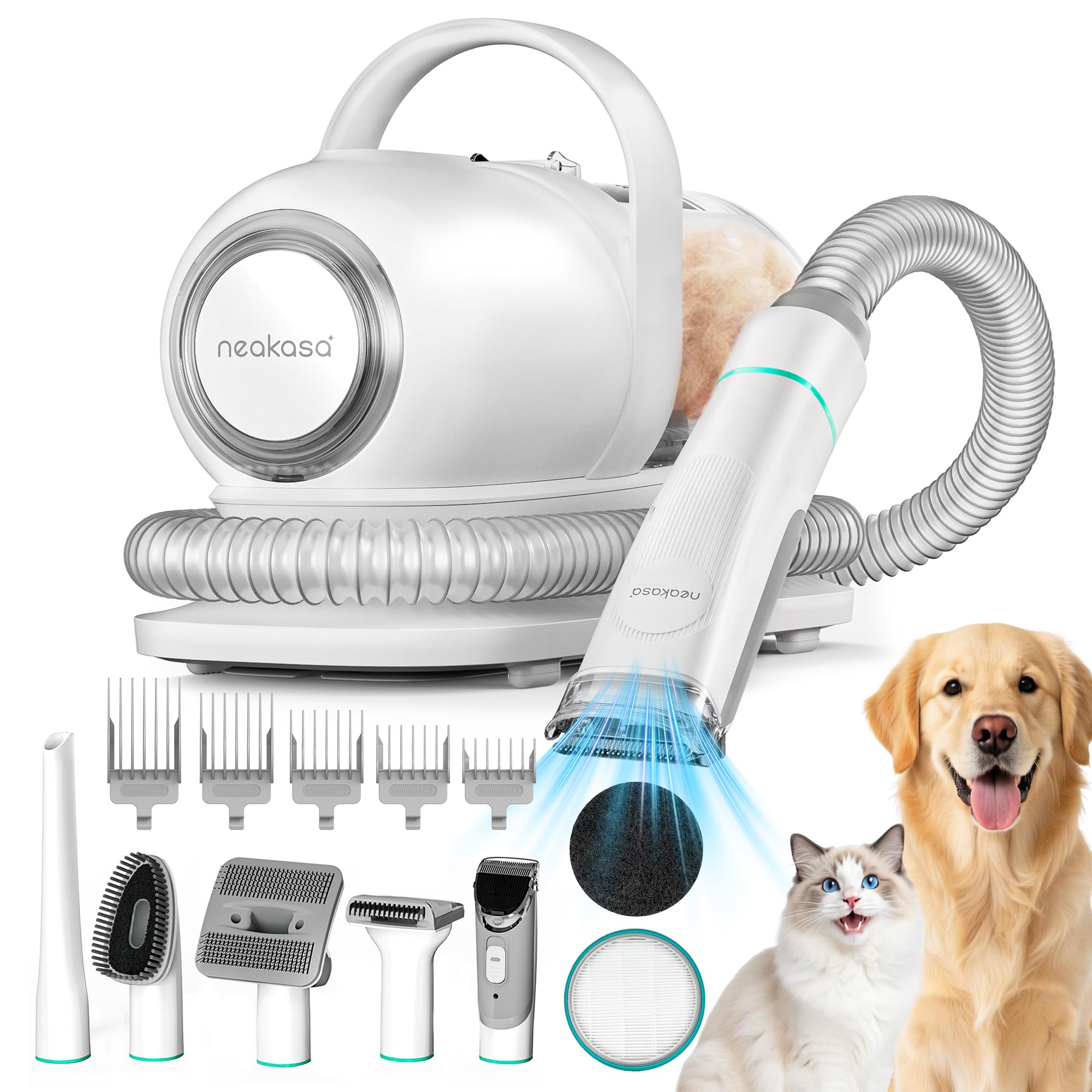 Neakasa P1 Pro Dog Grooming Vacuum Kit, 6-in-1 Pet Hair Grooming with Clippers and Vacuum, 9000Pa Suction, Low Noise, 1L Dust Cup for Home Shedding & Trimming