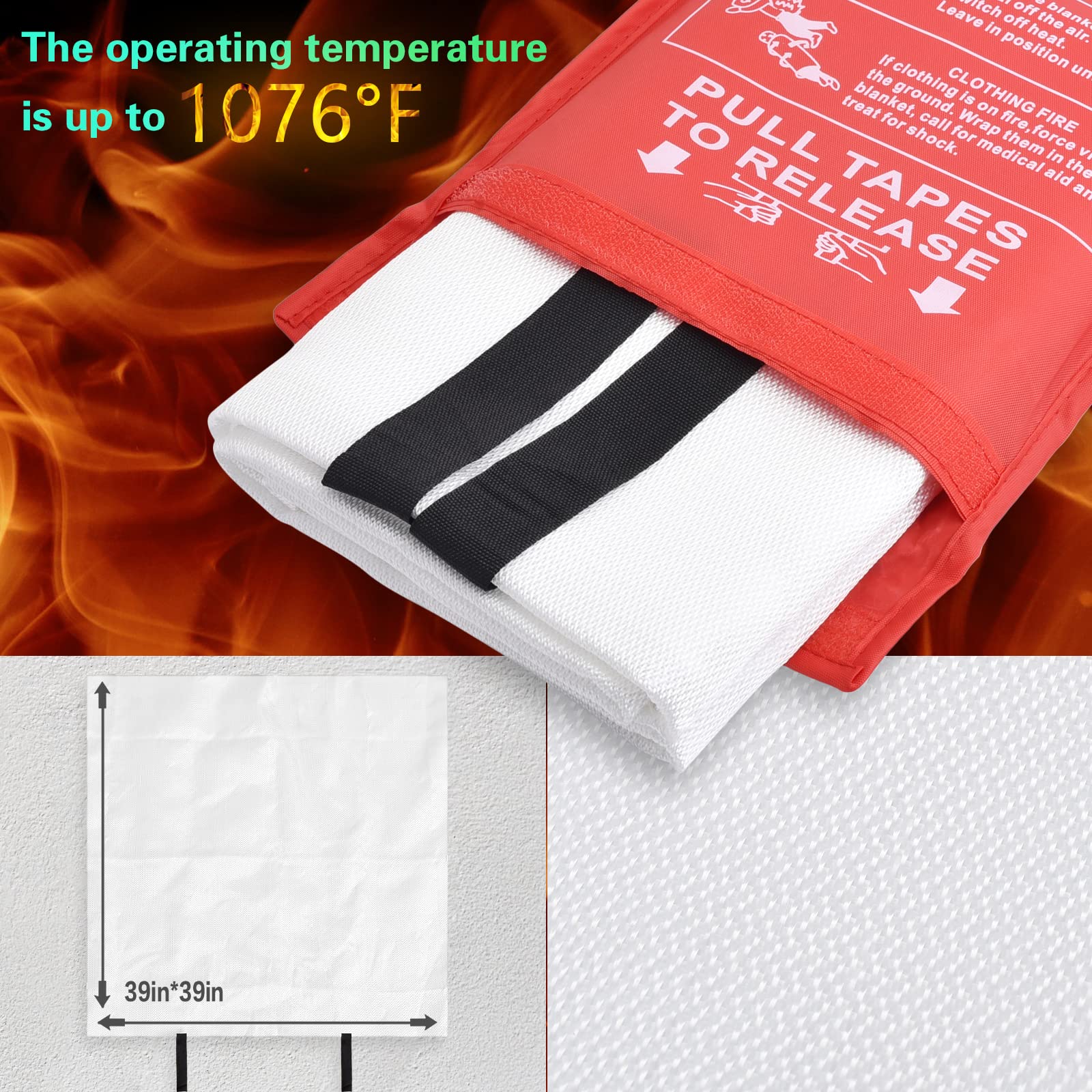 Disfore Fire Blanket for Home-Kitchen Retardant - 2 Pack Portable Fire Blanket,Kitchen Fire Blanket to Suppress Grease Fire, Emergency Fire Blanket for Grill,Office Fireproof (39 in X 39 in)