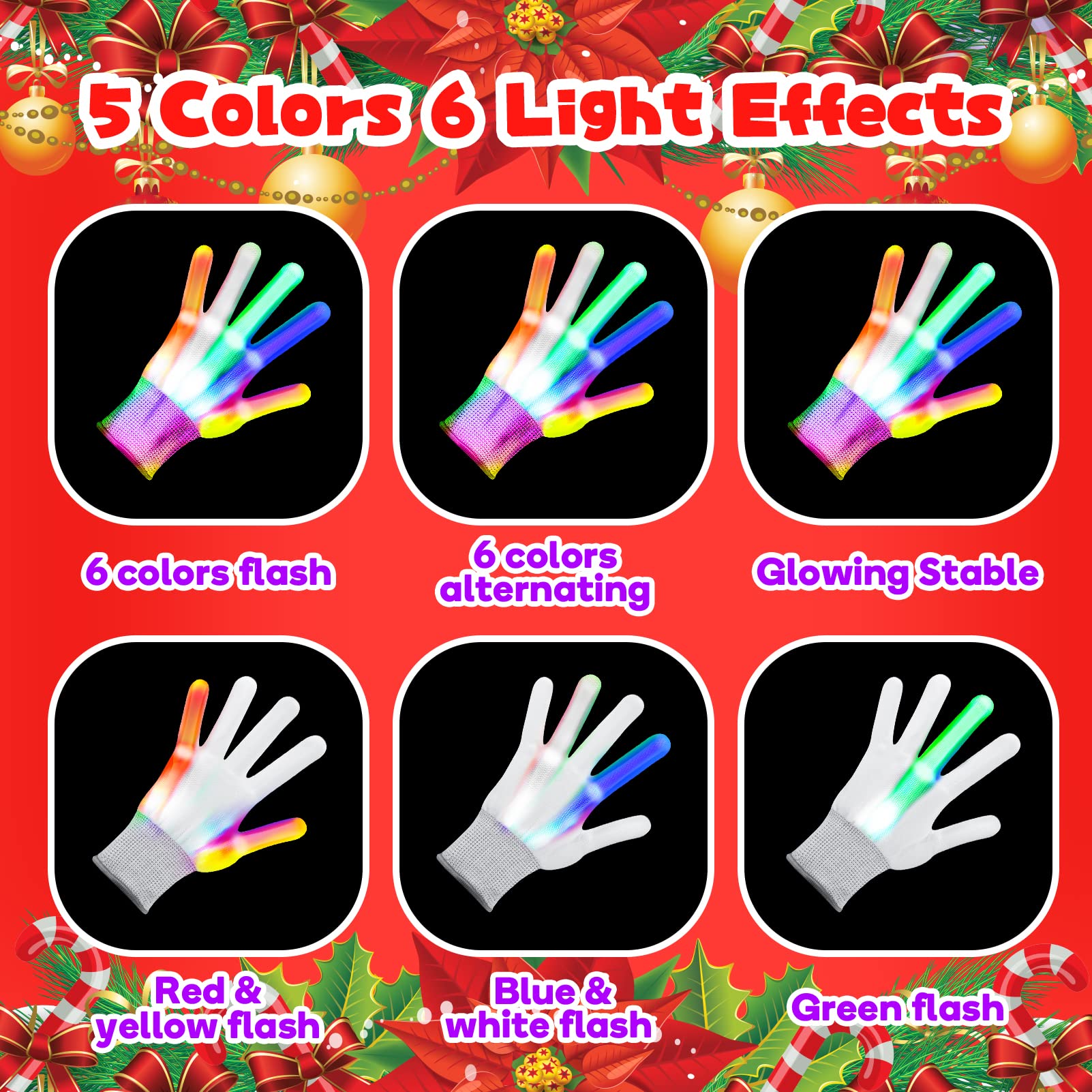 LED Gloves for Kids Ages 3-6 LED Gloves Light Up Flash Neon Lights Gloves Halloween Costume Gloves Birthday Gifts Christmas Stocking Stuffers Cool Toys for 3 4 5 6 year old Kids Boys Girls 3-5 4-6