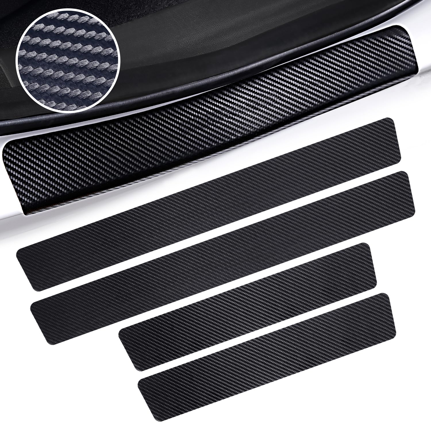 Moteloor 4PCS Threshold Protection Stickers for Car Door Steps,Carbon Fiber Door Sill Stickers,Car Door Sill Guards Decoration Automotive Door Entry Guard Edge Scuff Car Accessories(Style-C[No Text])