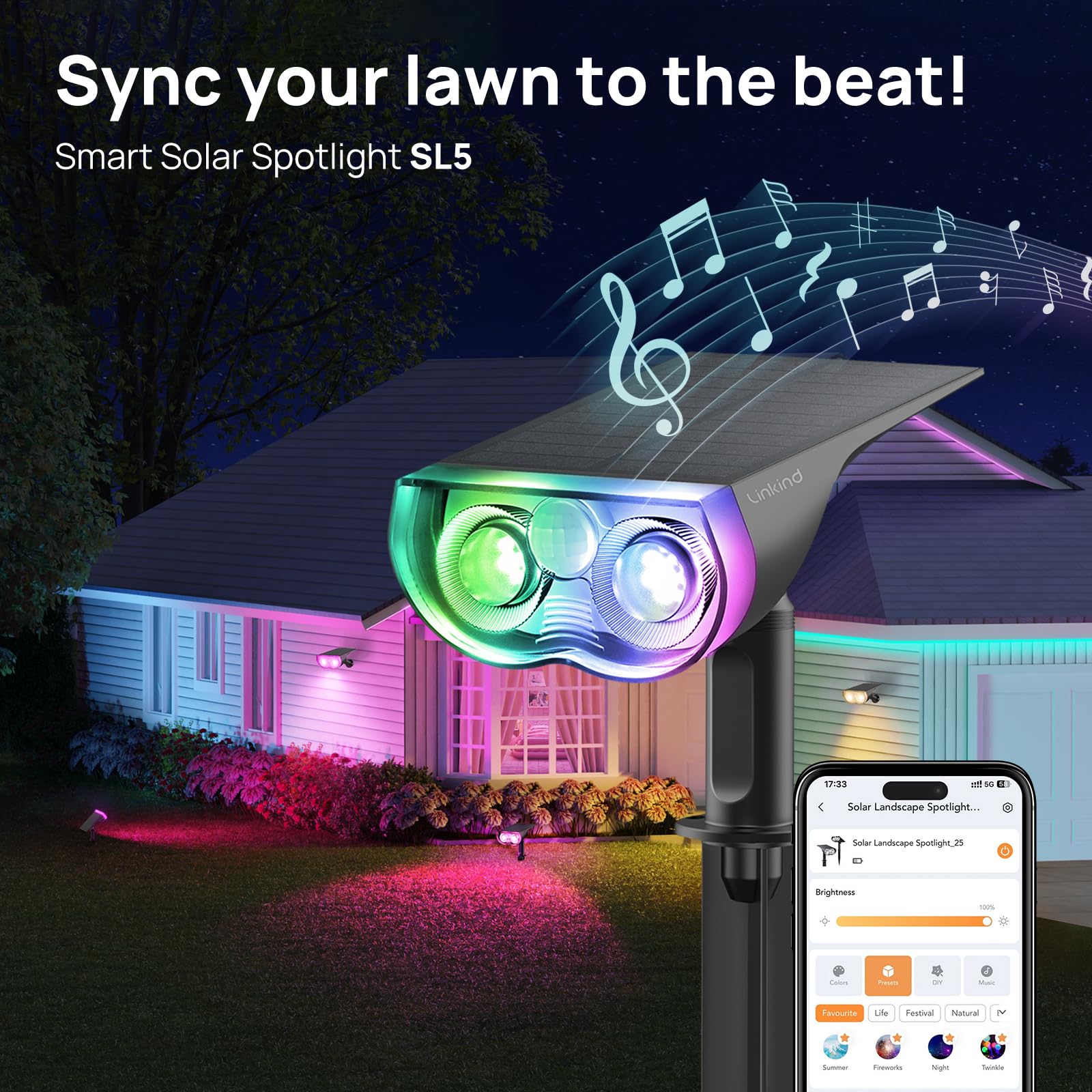 Linkind Smart Solar lights Outdoor SL5, Color Changing Solar Spotlight, Landscape Lights with APP Control, IP65 Solar Spot lights Outdoor, Solar Lights for Yard, Garden, Pool Lighting (6 Pack)