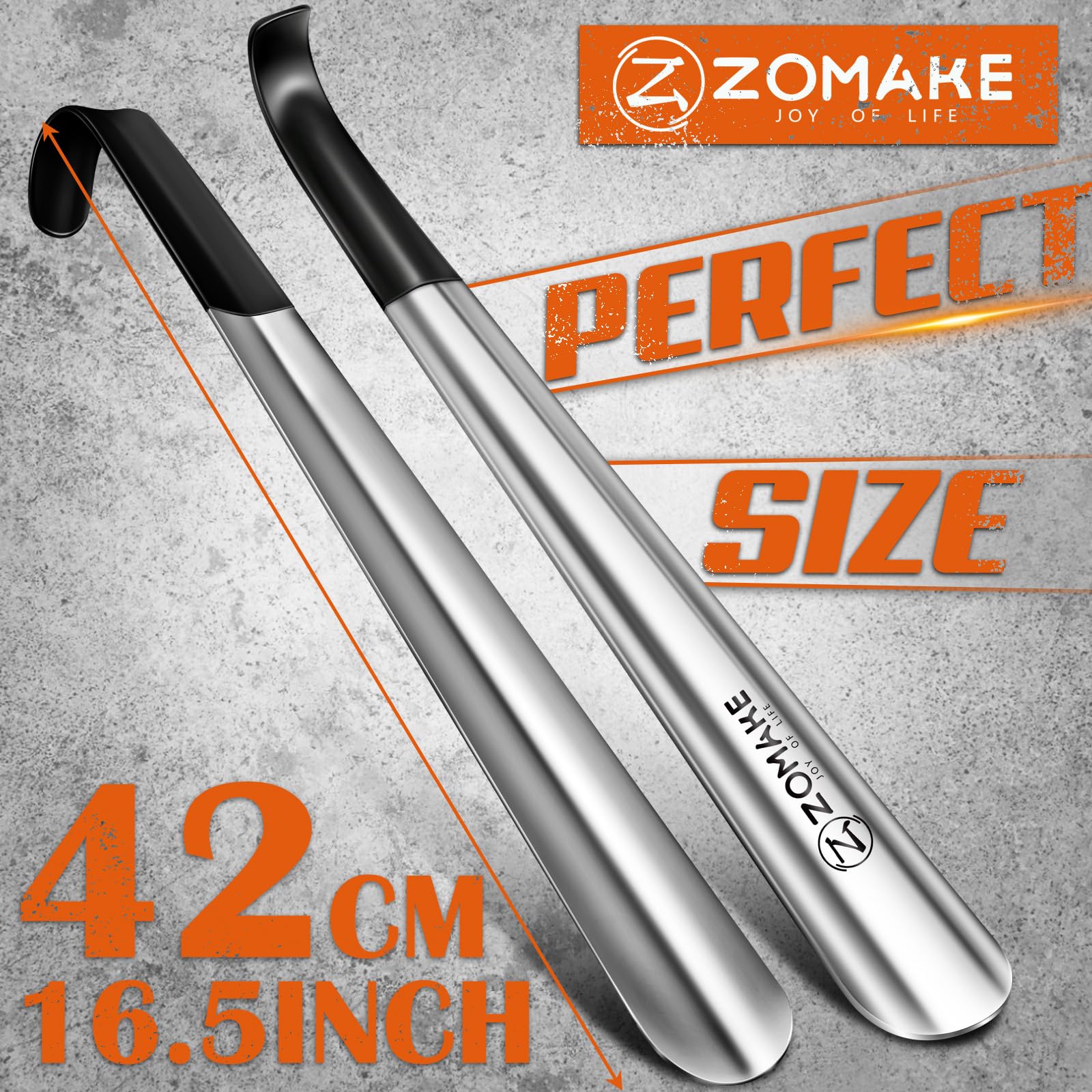 ZOMAKE Shoe Horn Long Handle for Seniors Men Women,Metal Long Shoehorn Boot Horn,16.5" Stainless Steel Shoe Spoon Helper(2 Pcs Black Handle)