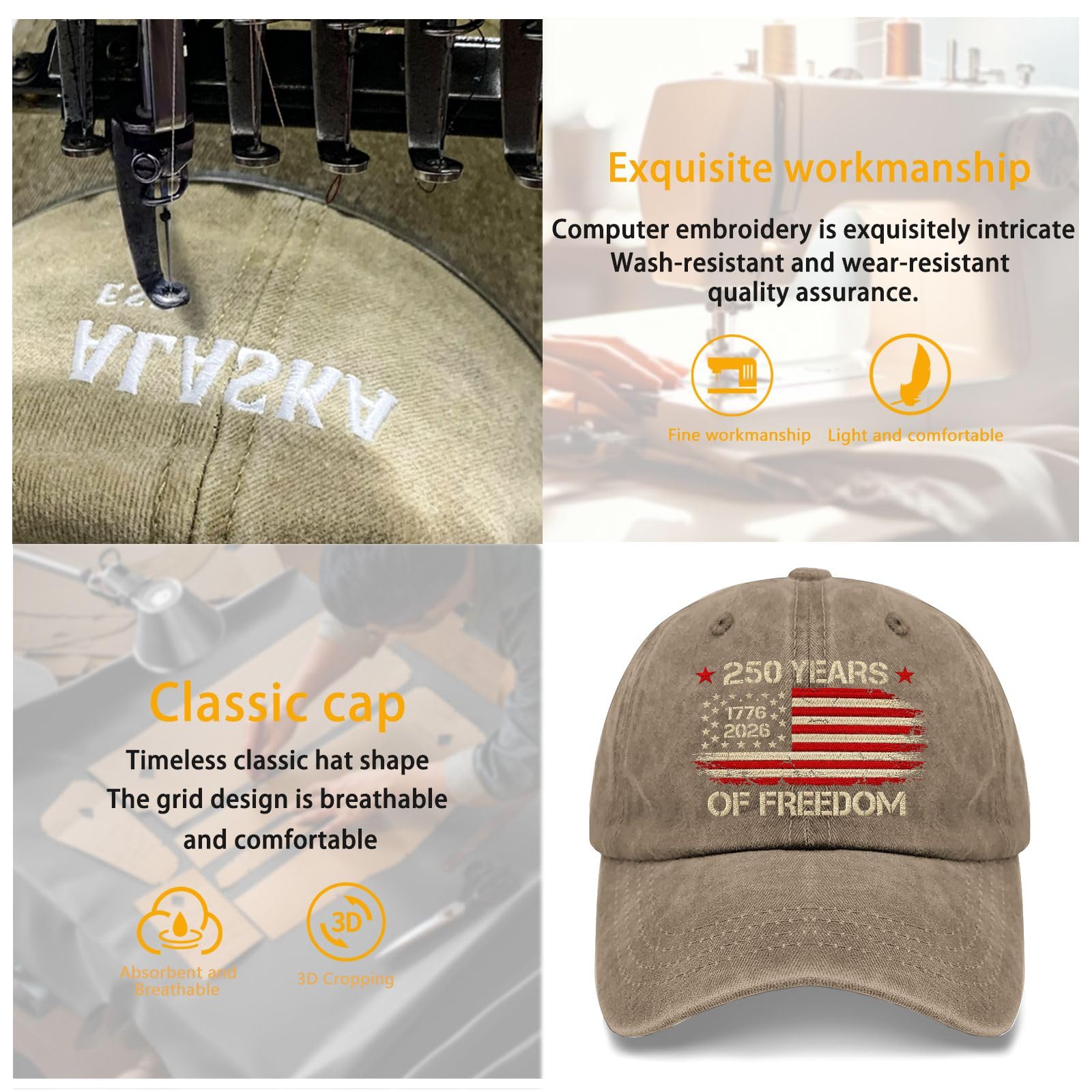 US 250 Years Freedoms 1776-2026 250th Birthday Embroidered Trucker Hat Funny Caps for Her