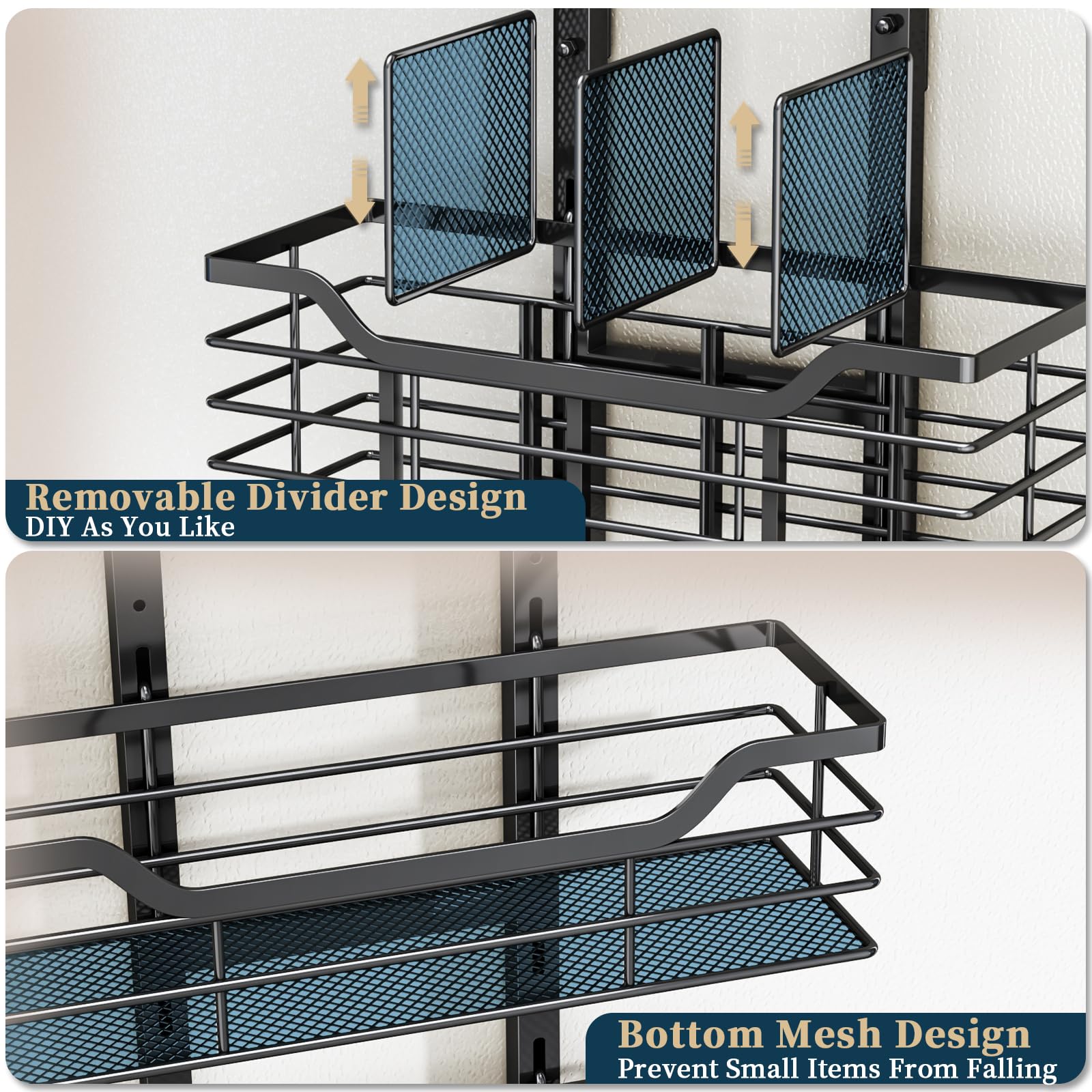 Consmest 6-Tier Hair Tool Organizer - Hair Dryer Holder Over The Door/Wall Mounted DIY Adjustable Shelf Bathroom Door Organizer with Hook for Curling Iron/Blow Dryer/Straightener Black