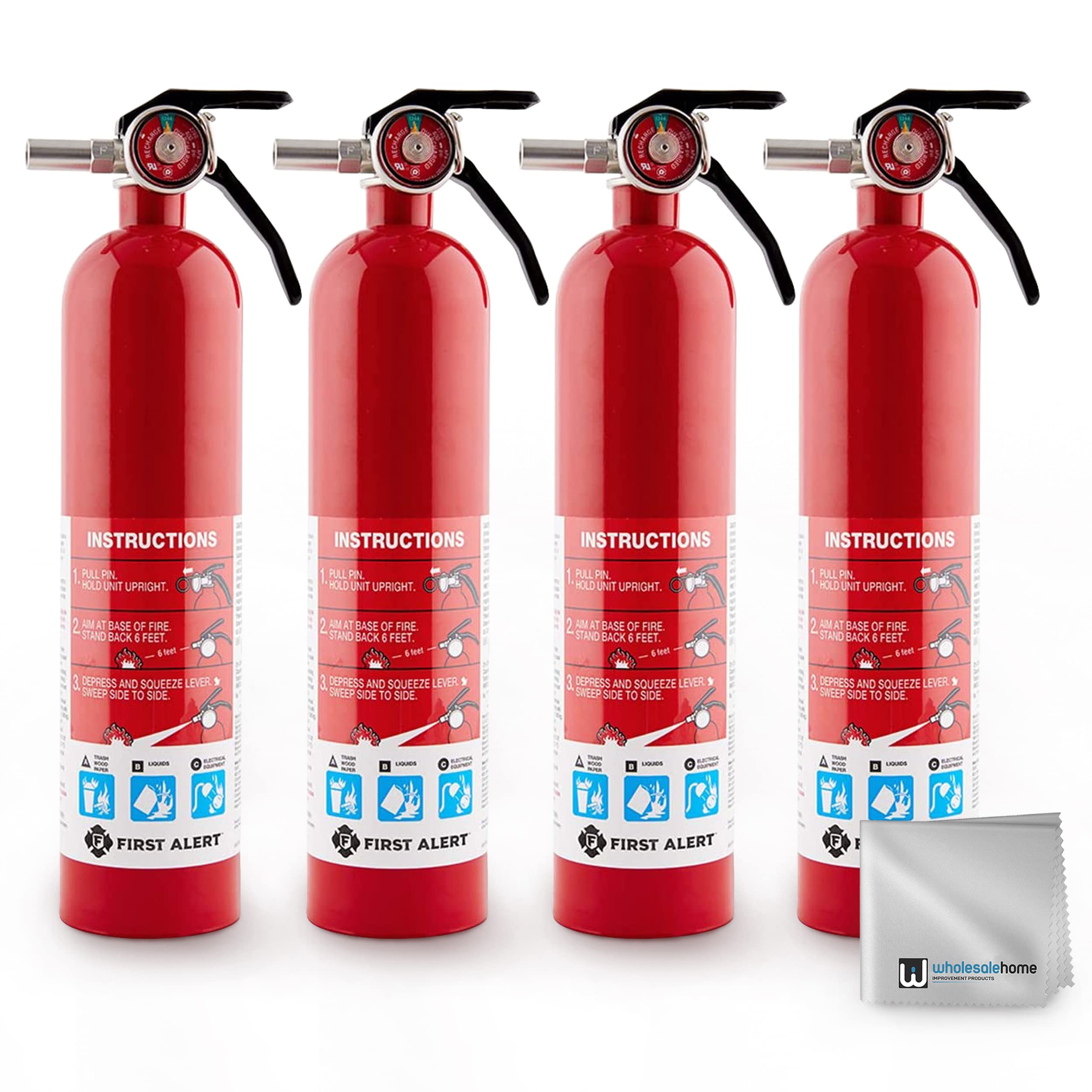 BRK BRANDS, INC BRK First Alert FE1A10GR195 HOME1 Rechargeable Standard Home Fire Extinguisher UL Rated 1-A:10-B:C Pack of 4 Includes Wholesalehome Cleaning Cloth