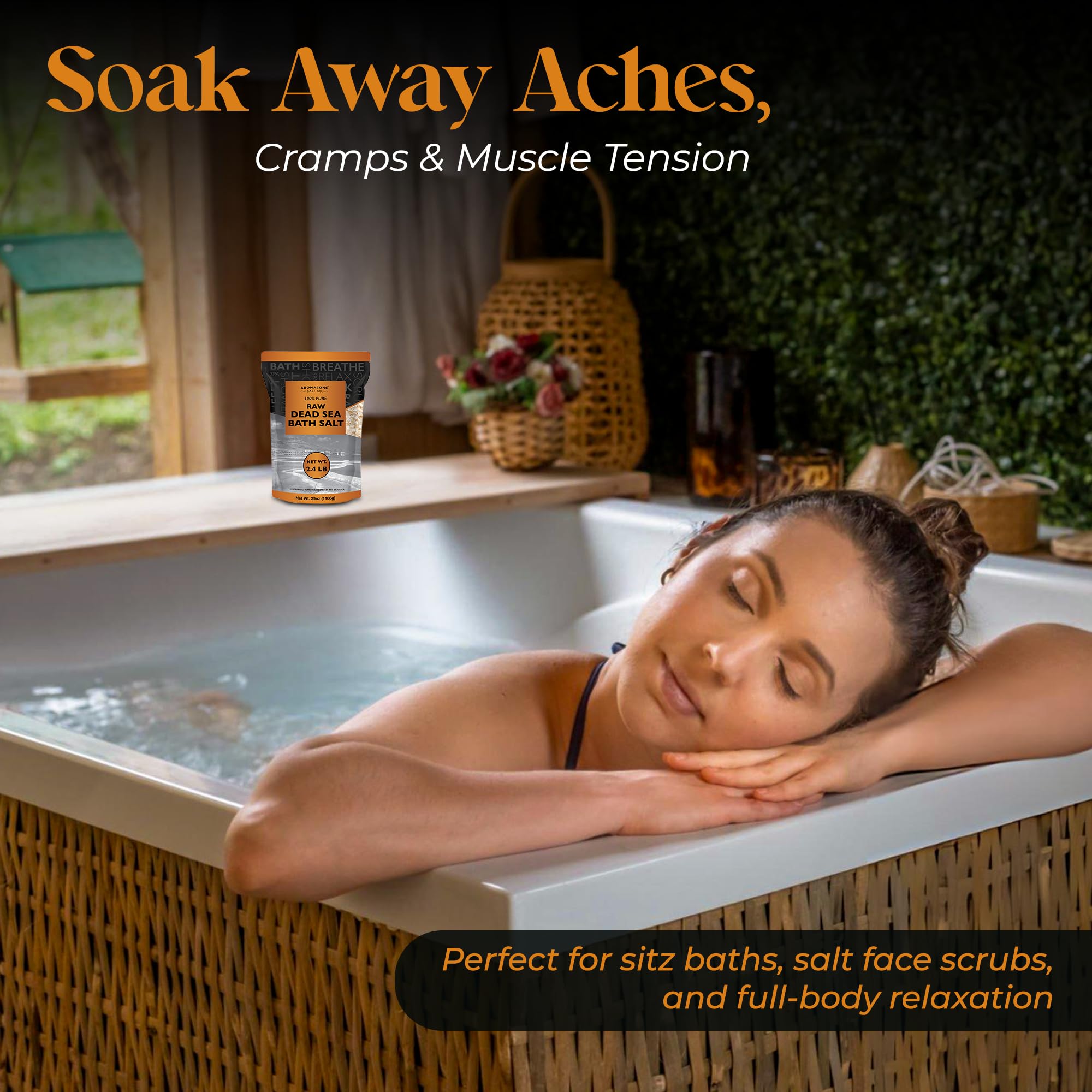 Aromasong Raw Dead Sea Bath Salt - Minimally Cleaned, Contains More Dead Sea Minerals Including Dead Sea Mud - 100% Pure & Natural Dead Sea Salts for Soaking 2.4 LB - Bulk Resealable Pack