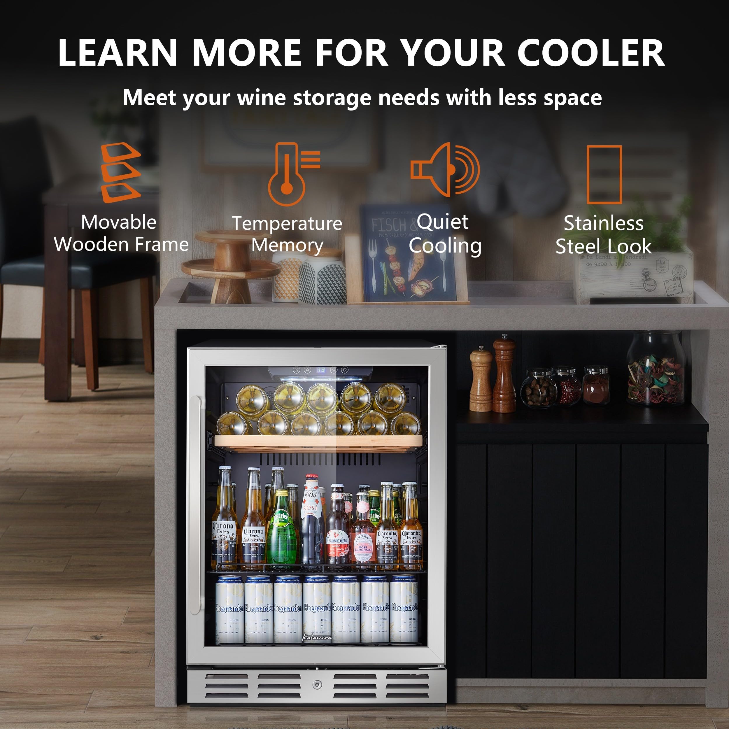 Beverage Fridge 24 Inch Beverage and Wine Cooler Built-in or Freestanding - 120 Cans & 16 Bottles Capacity Wine Refrigerator Cooler