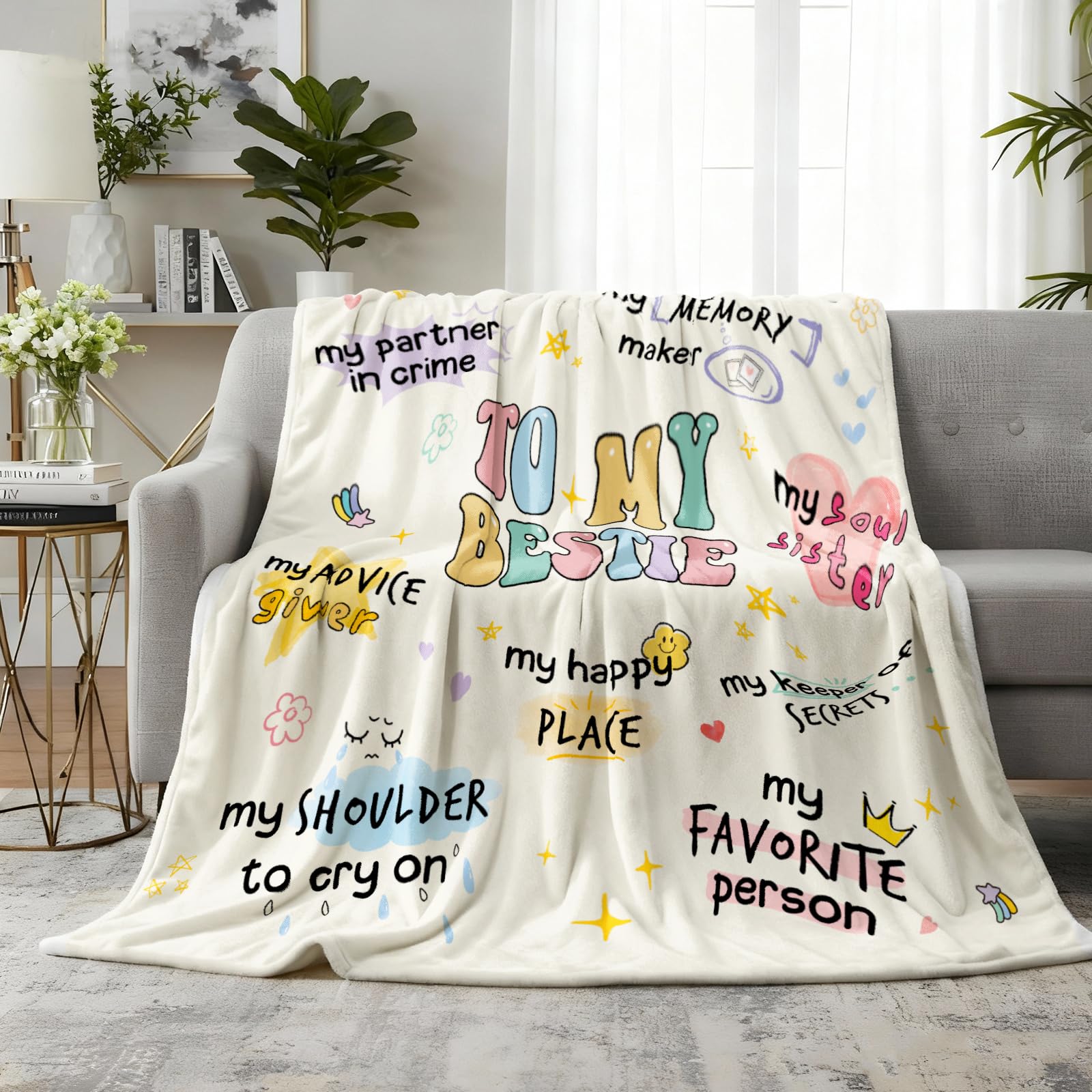 Flpoxzd Best Friend Birthday Gifts for Women, Bestie Gift for Women, Best Friends Blanket, Gifts for Best Friend Woman, Friendship Present for Woman, Yellow Throw Besties Blanket 60”x50” Inches
