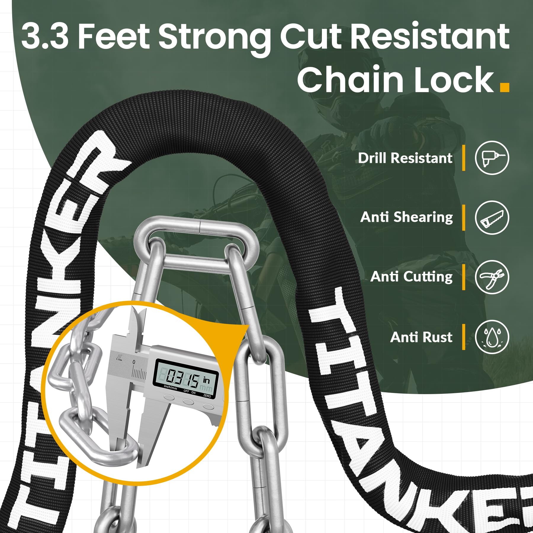 Titanker Bike Chain Lock, Security Anti-Theft Chain Lock for Motorcycle, Bicycle, Door, Gate, Fence, Grill (6mm, 8mm, 10mm Thick Chain) (Black-8mm Chain)