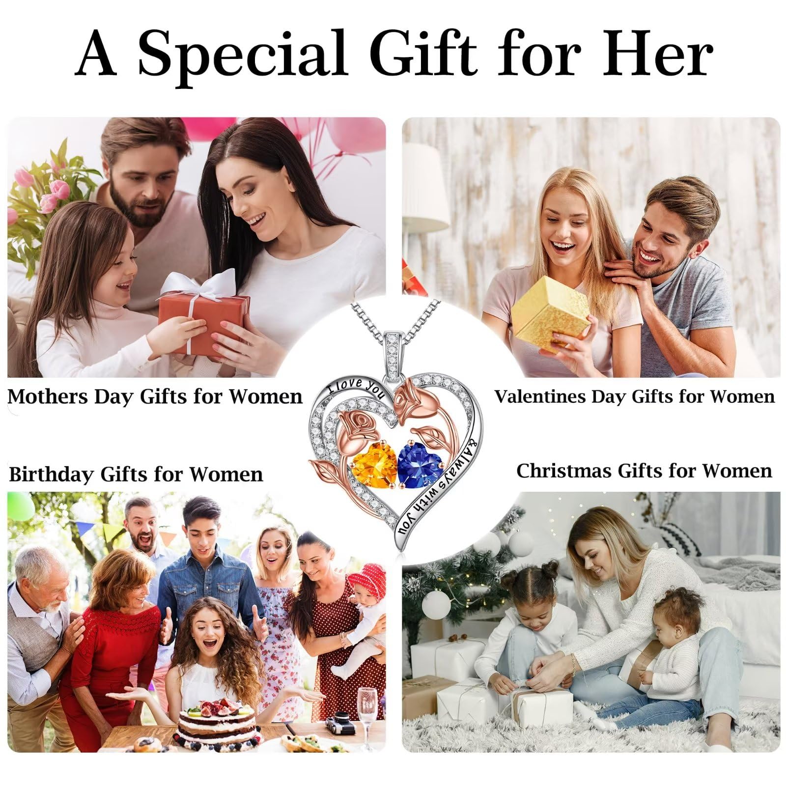 Iefil Birthday Anniversary Necklace Gifts for Women Jewelry, Mothers Day Christmas Wife Birthday Gifts Anniversary Valentines Day Gifts for Her October Birthstone Necklace Sapphire Jewelry