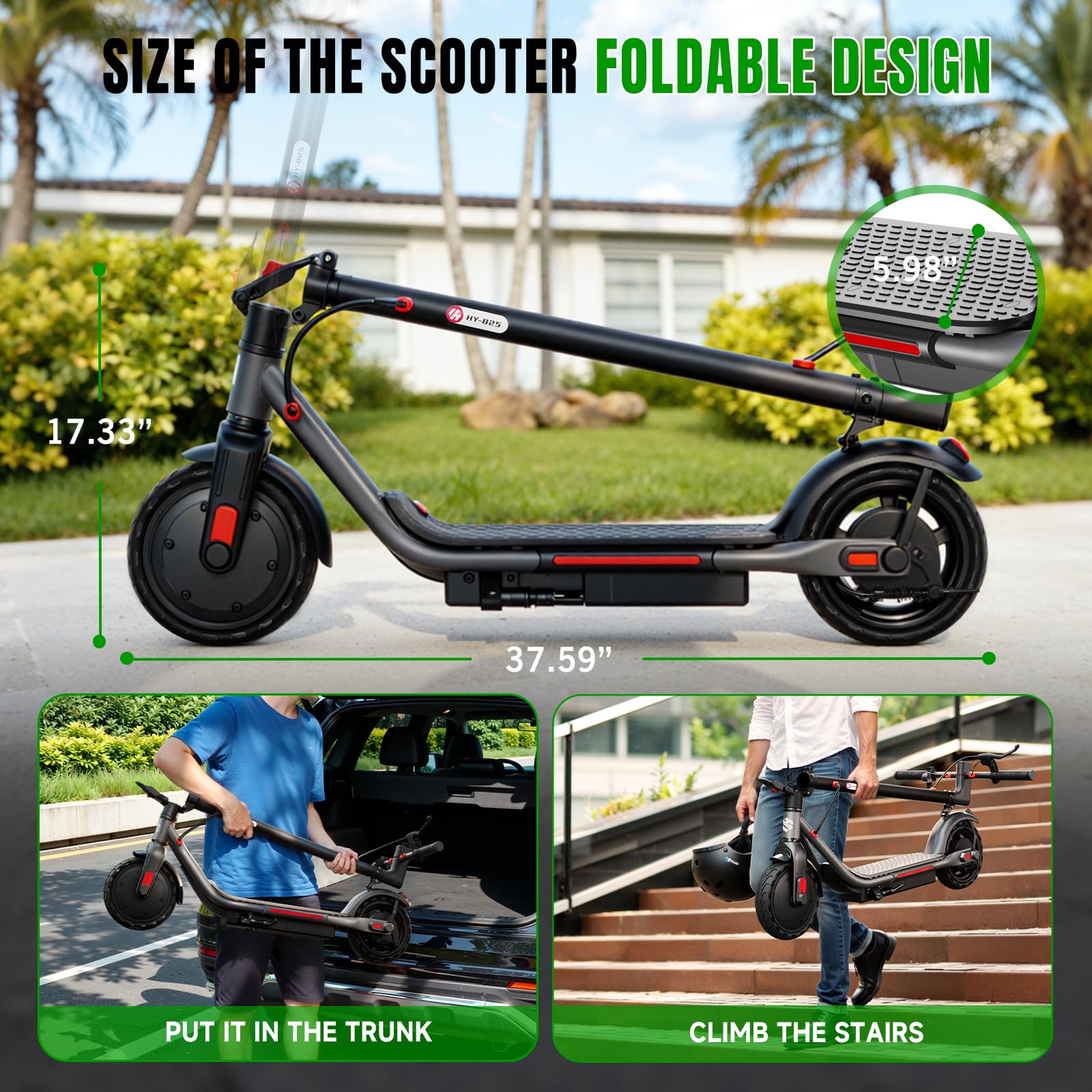 YHR Adult Scooter,Up to 19/23 MPH and 30 Miles Long Range Scooter,Portable Folding EScooter with Dual Brakes,8.5"/10" Solid and Pneumatic Tire,Commuting Escooter App Control