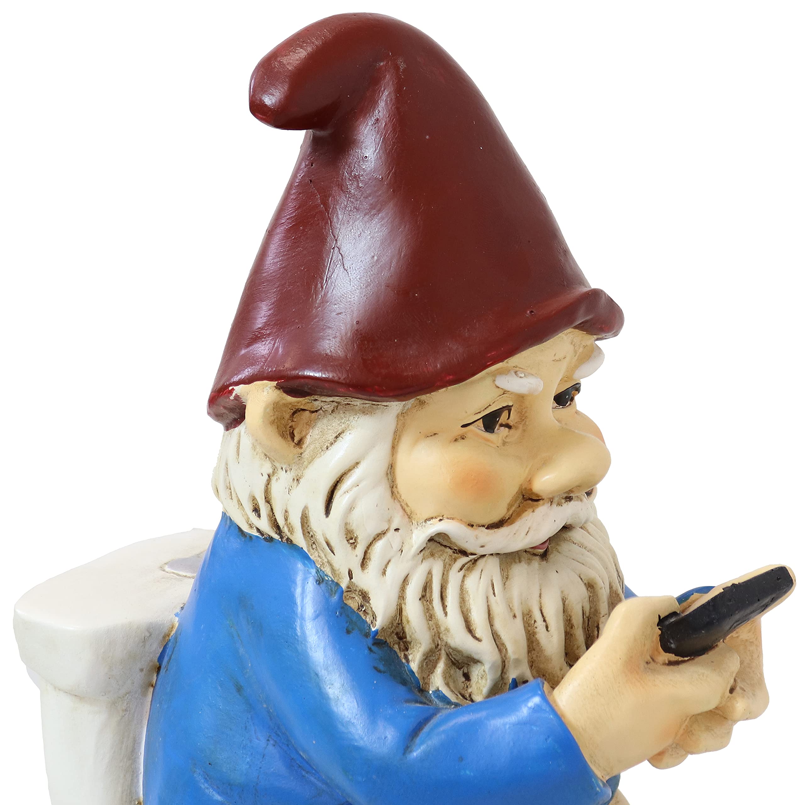 Sunnydaze 9.5-Inch Cody The Garden Gnome on The Throne Reading His Phone - Funny Lawn Decoration