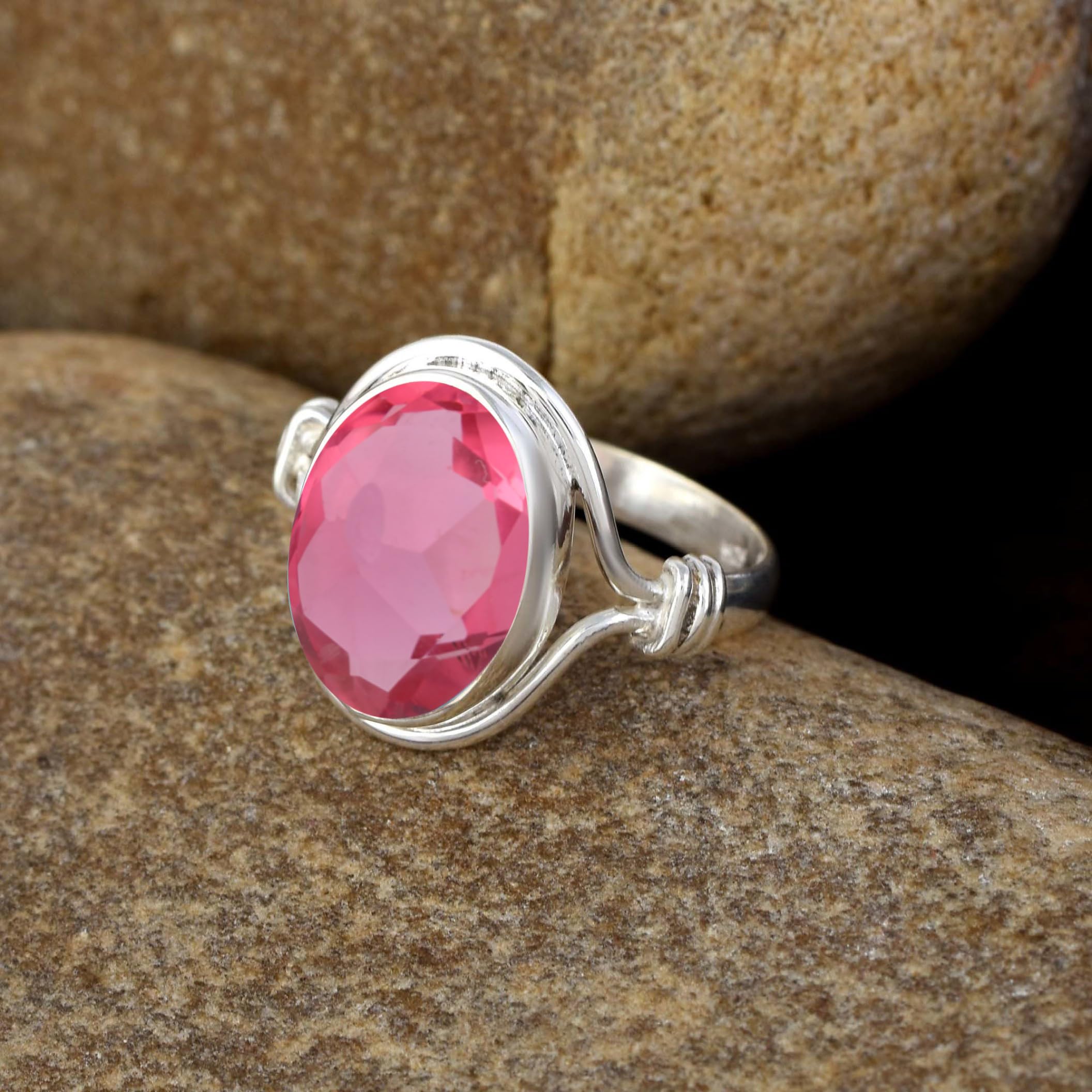 925 Sterling Silver Ring For Women & Girls Pink Tourmaline Ring Sterling Silver Handmade Ring Bezel Set Gemstone Ring