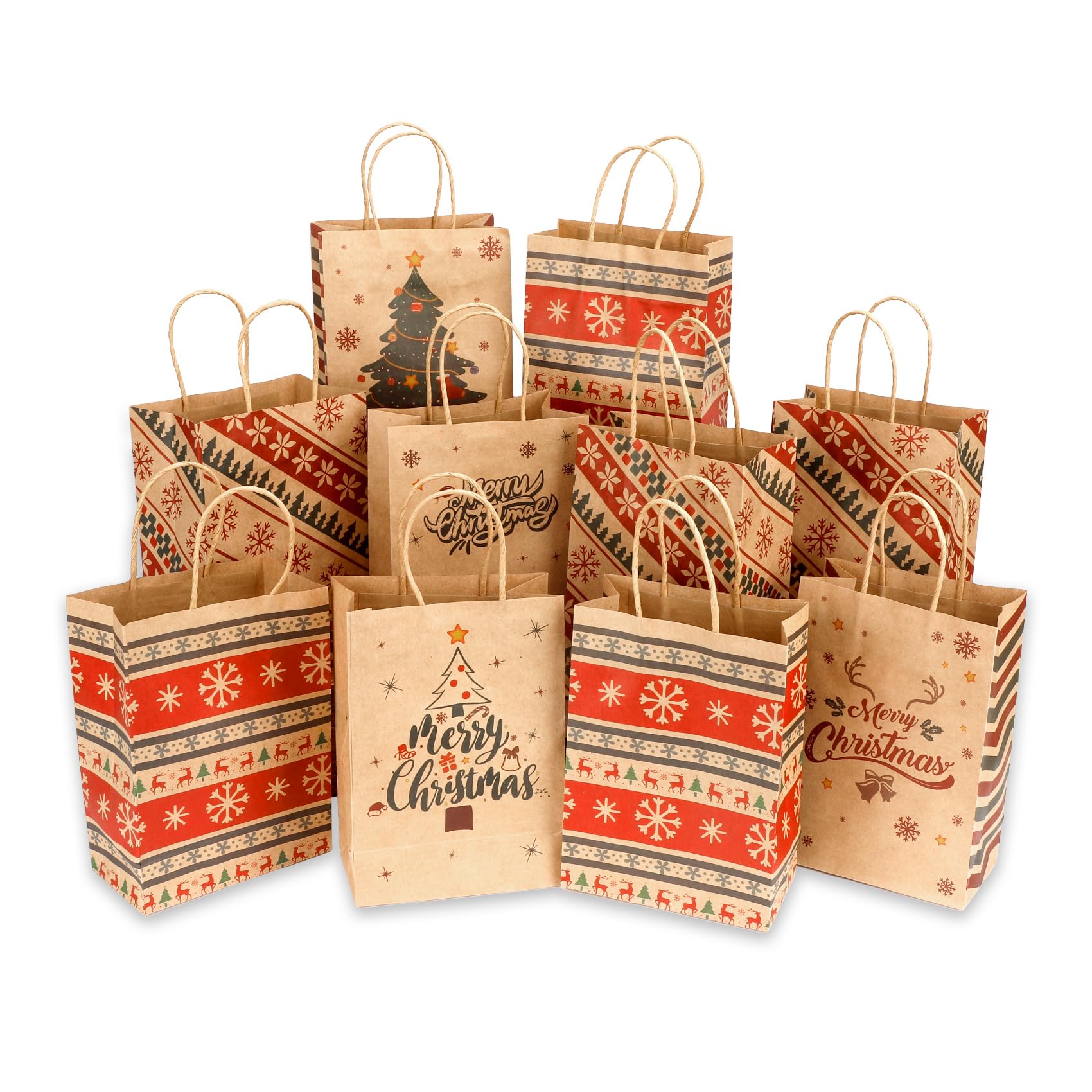 24 Pcs Christmas Gift Bags,Christmas Bags for Gifts,Holiday Xmas Gift Bags,Kraft Christmas Paper Bags Bulk,Small Gift Bags with Handles,Christmas Goody Bag,Christmas Party Favor Bags (5.9x3.14x8.26)