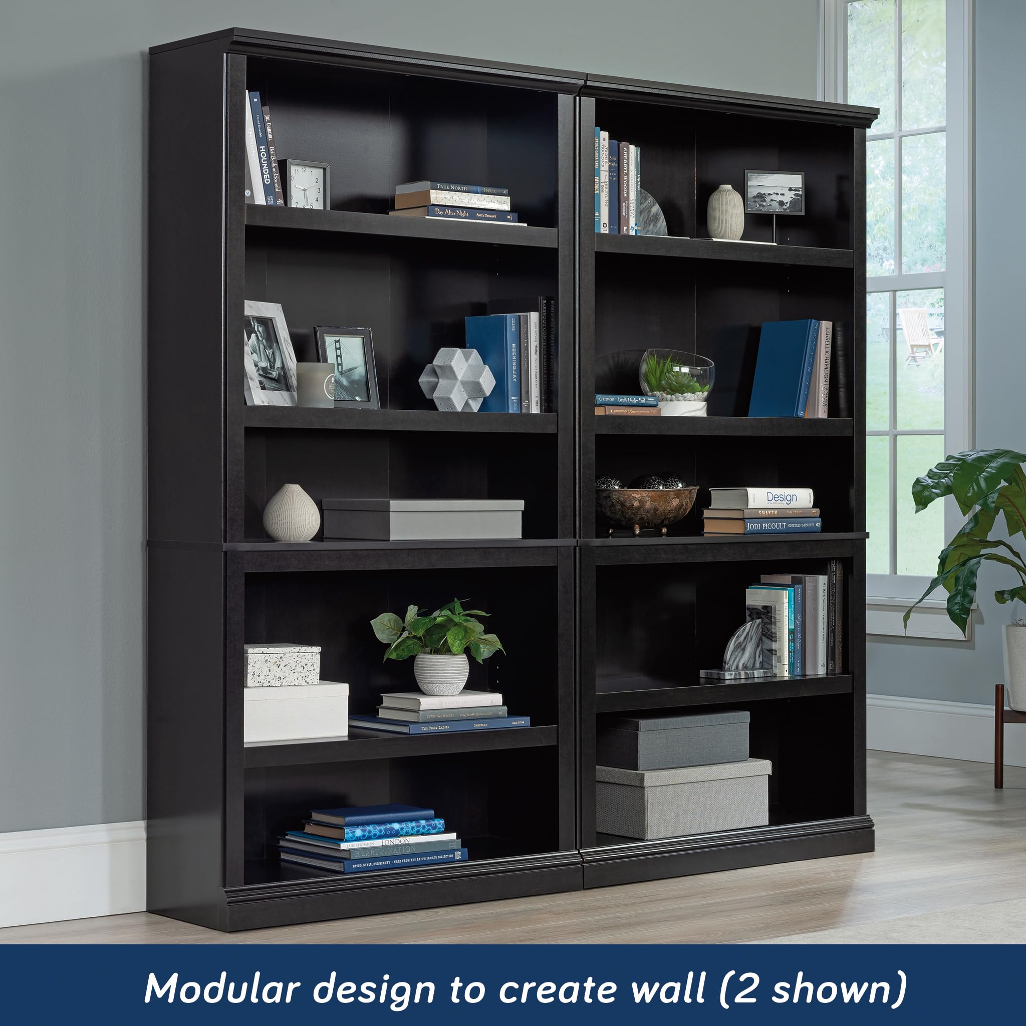 Sauder Miscellaneous Storage 5 Bookcase/Book Shelf, L: 35.28" x W: 13.23" x H: 69.76", Estate Black