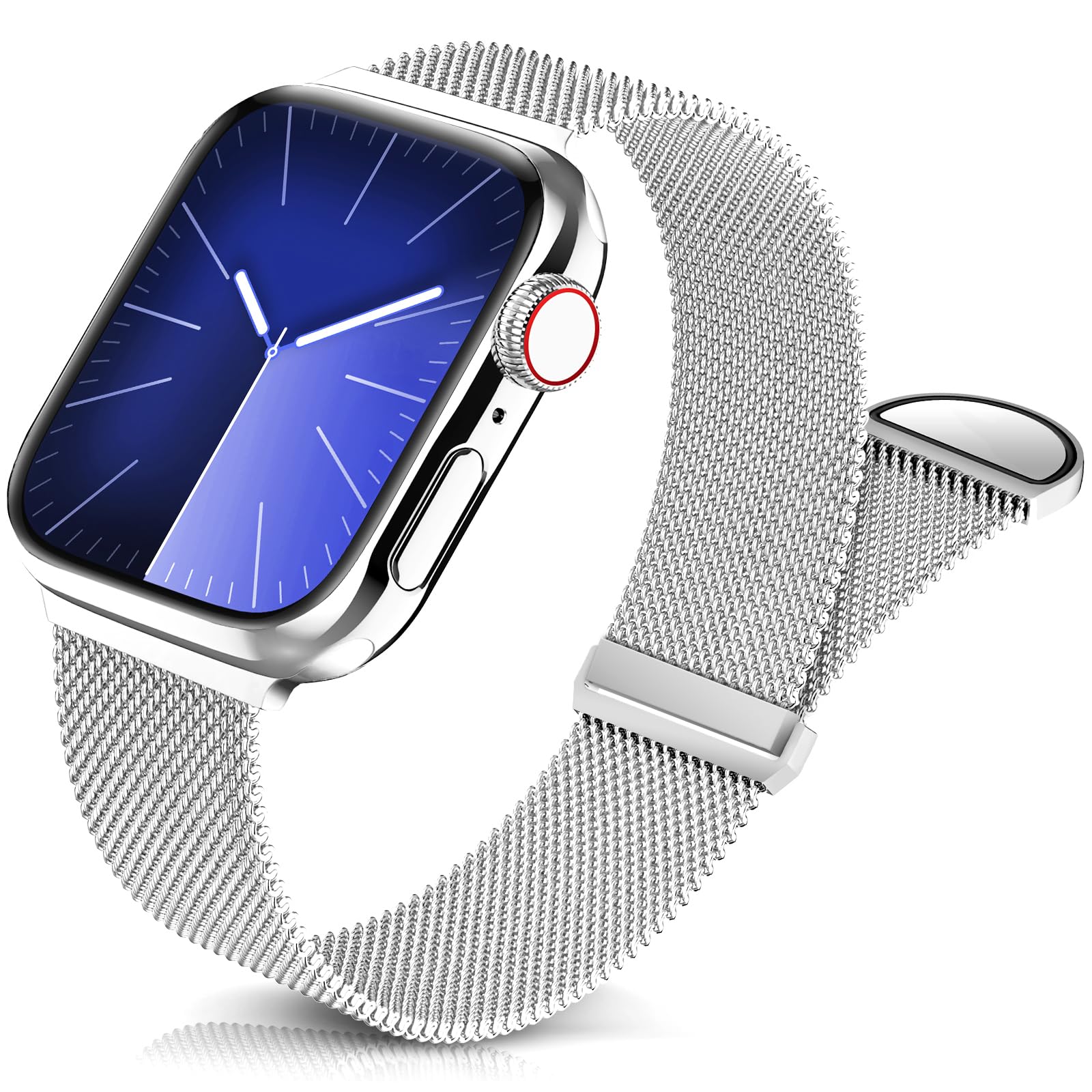 Sunnywoo Metal Stainless Steel Band Compatible with Apple Watch Bands 40mm 38mm 41mm 42mm 44mm 45mm 49mm,Silver Loop Adjustable Magnetic Strap for iWatch Series Ultra 8 7 6 5 4 3 2 1 SE for Women Men