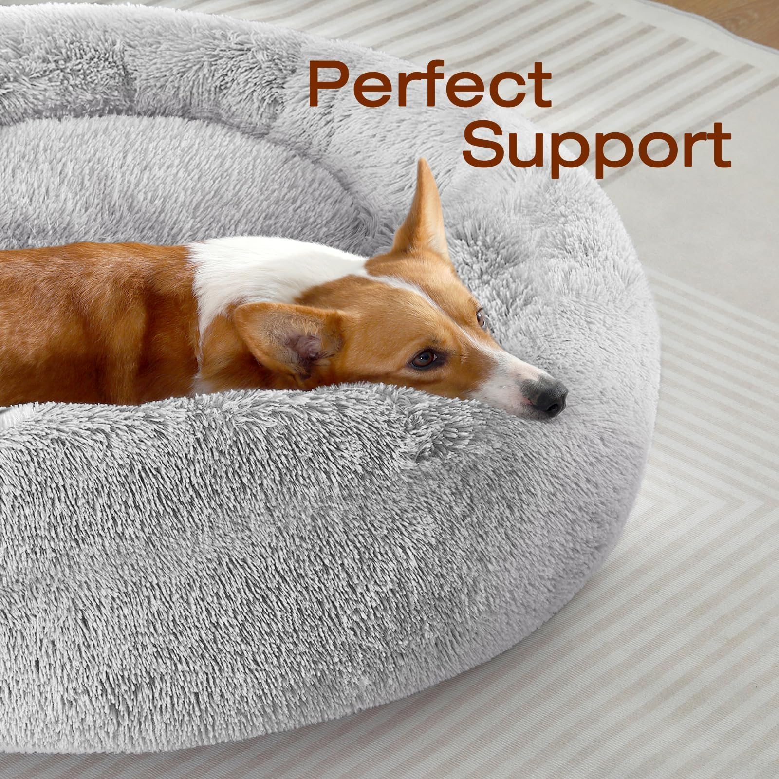 JOLLYVOGUE Dog Beds, Calming Small Dog Bed, Anti-Anxiety Dog Bed for Small Dogs, Fluffy Donut Dog Bed, Cozy Dog Cat Cushion Bed for Small Medium Dogs and Cats (20")